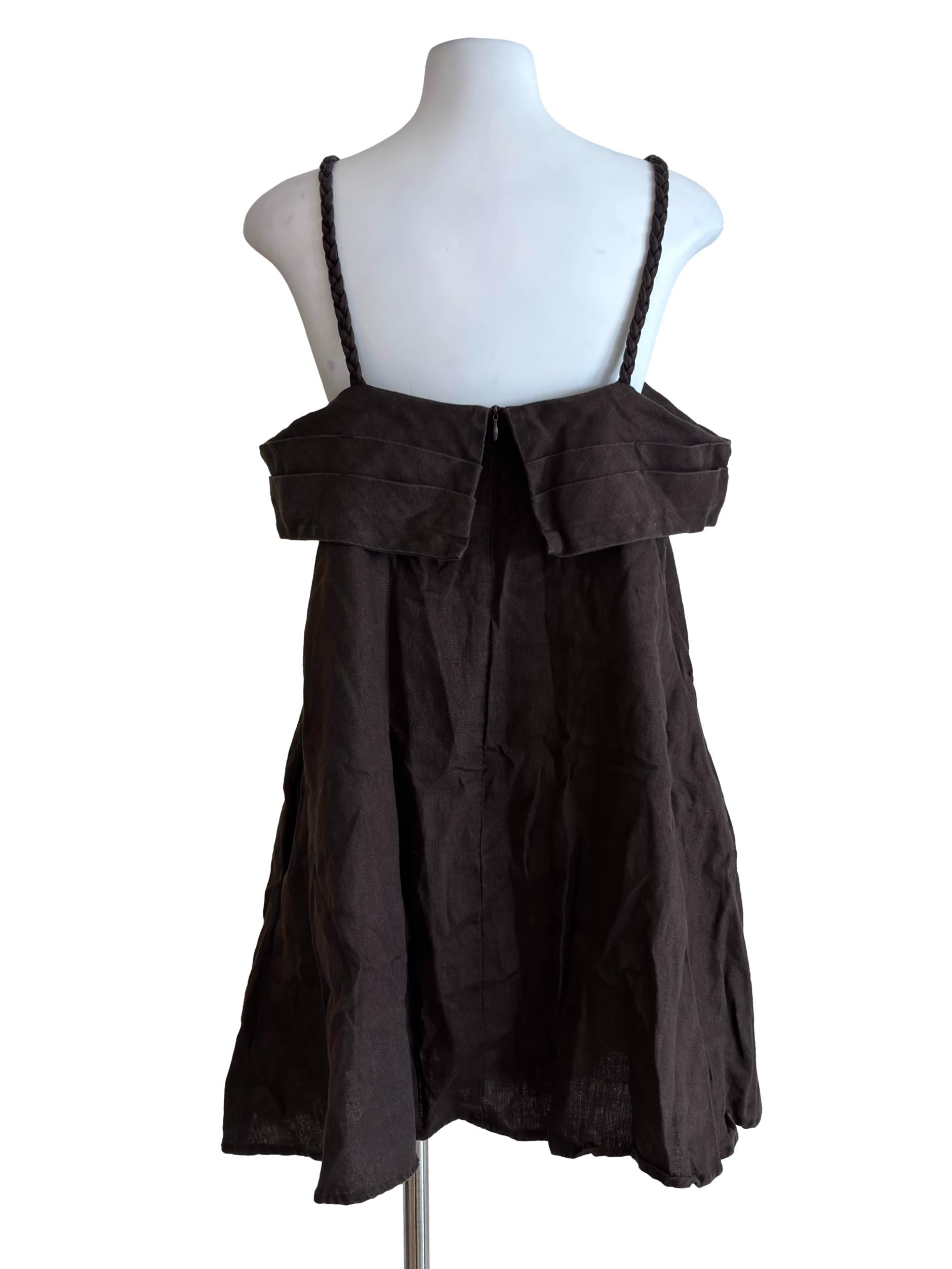 Dark Oak Brown Braided Straps Mini Dress