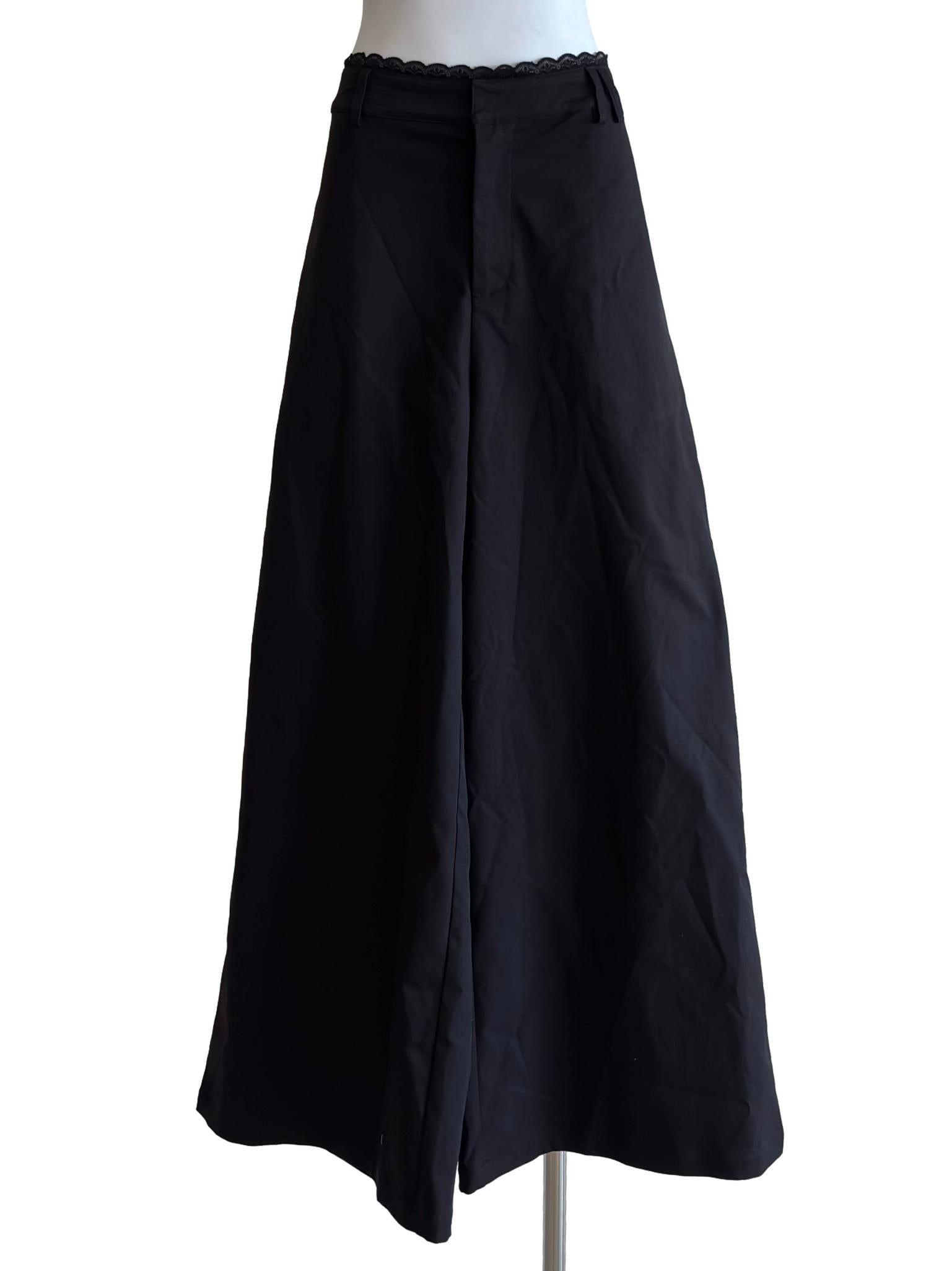 Jet Black Lace Detail Wide Pants