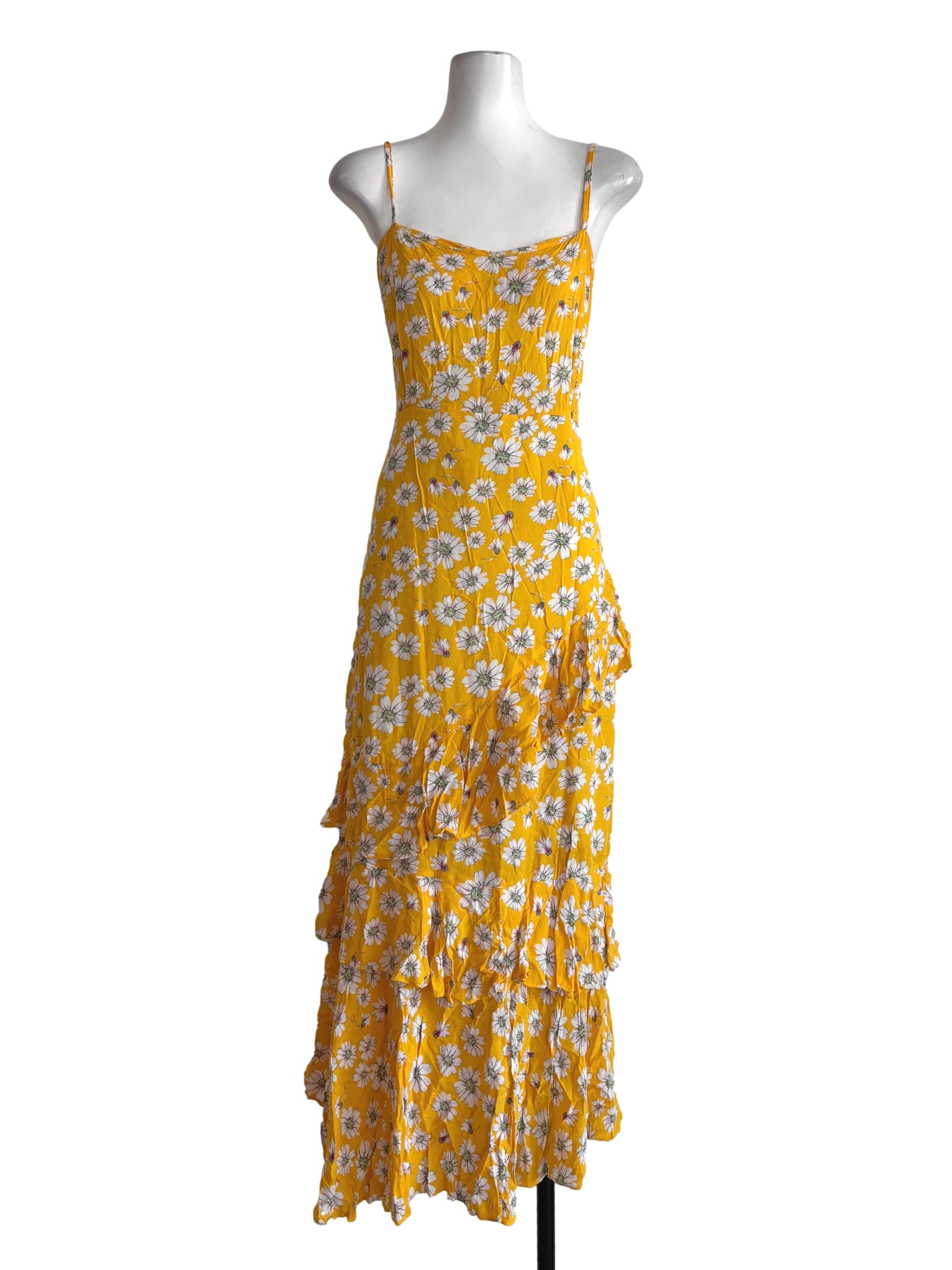 Yellow Daisy Print Spaghetti Strap Dress