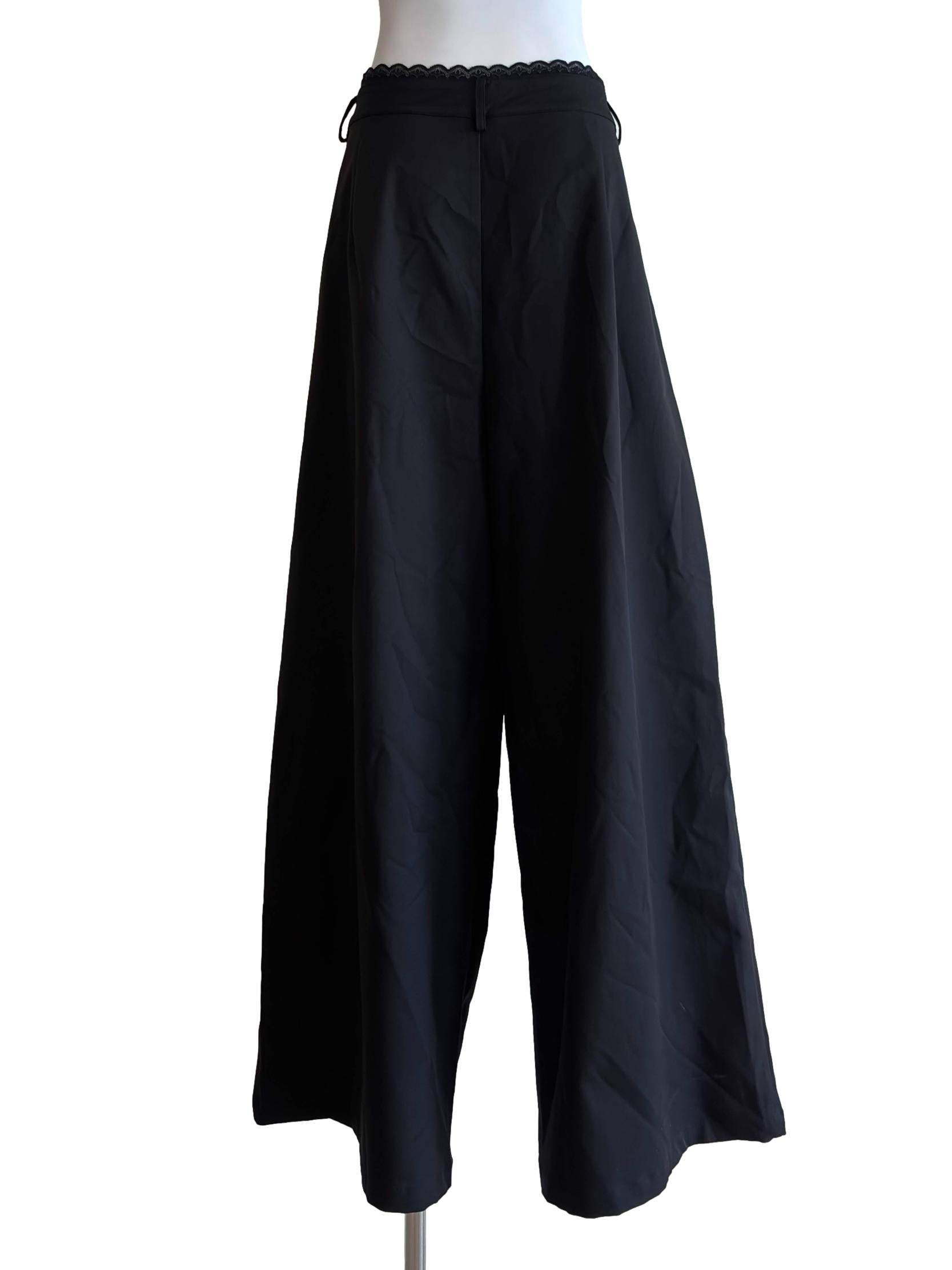 Jet Black Lace Detail Wide Pants