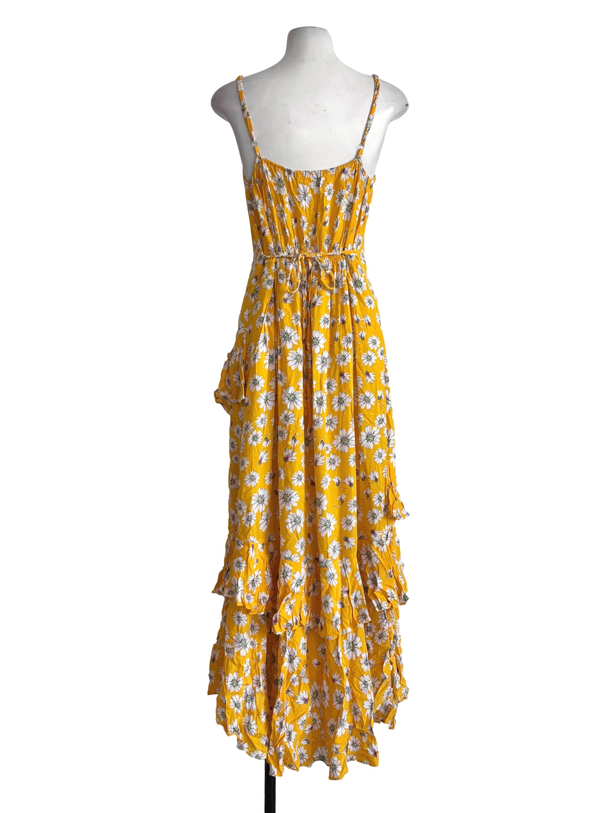 Yellow Daisy Print Spaghetti Strap Dress