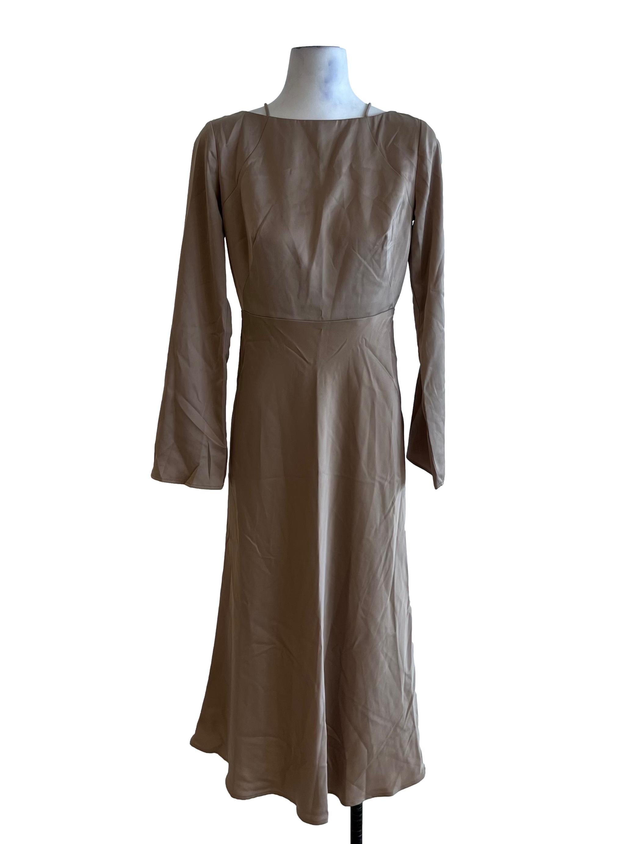 Beige Jewel Neckline Empire Dress