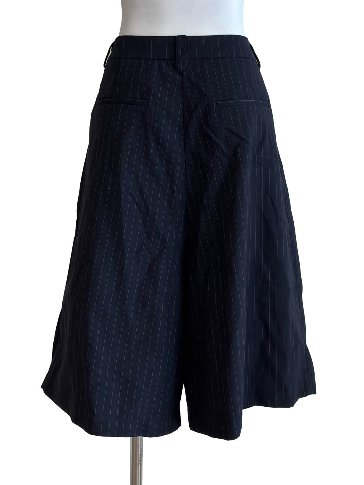 Dark Blue Pinstripe Wide Bermuda Shorts