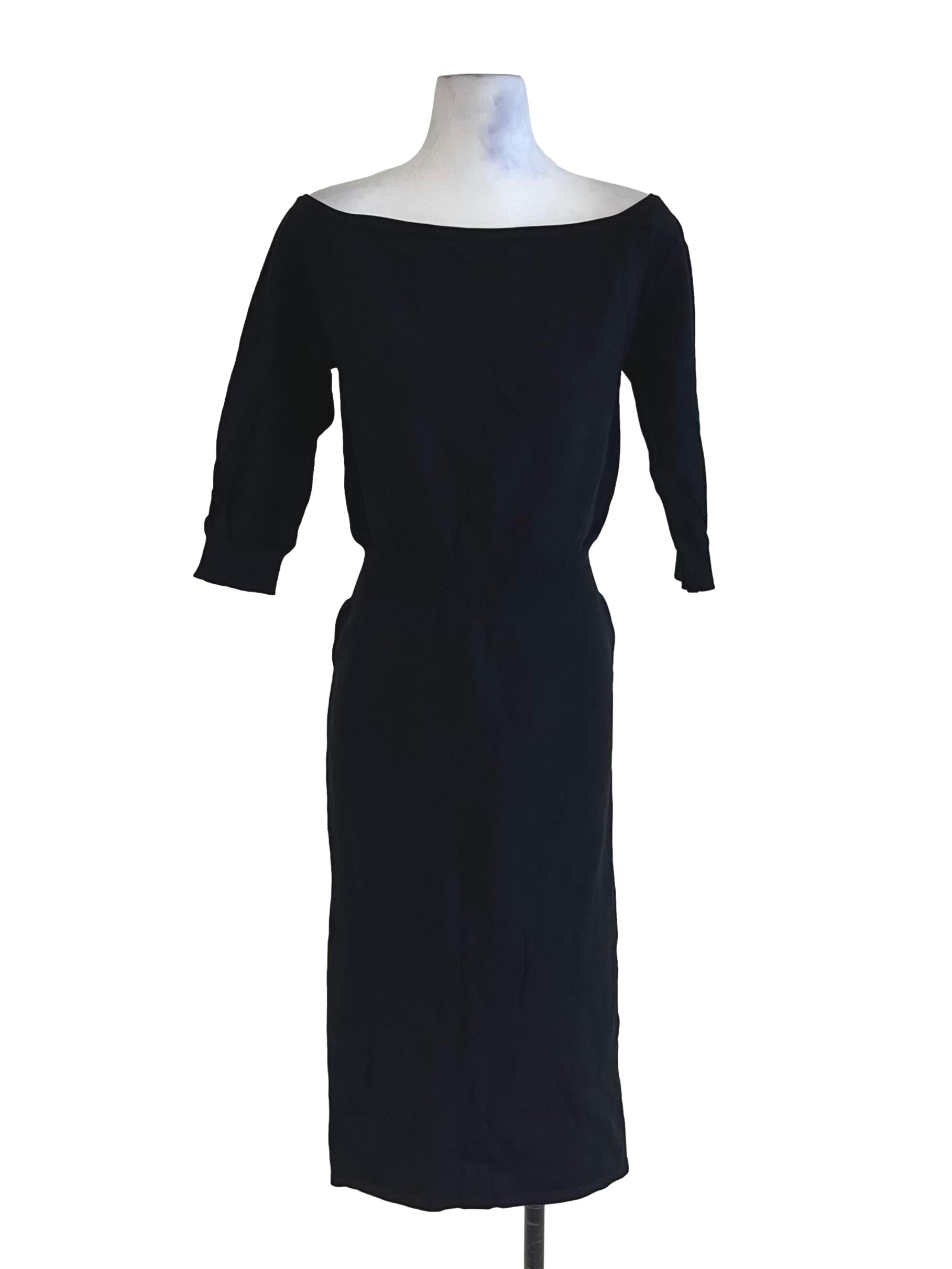 Black Sabrina Neckline Empire Dress