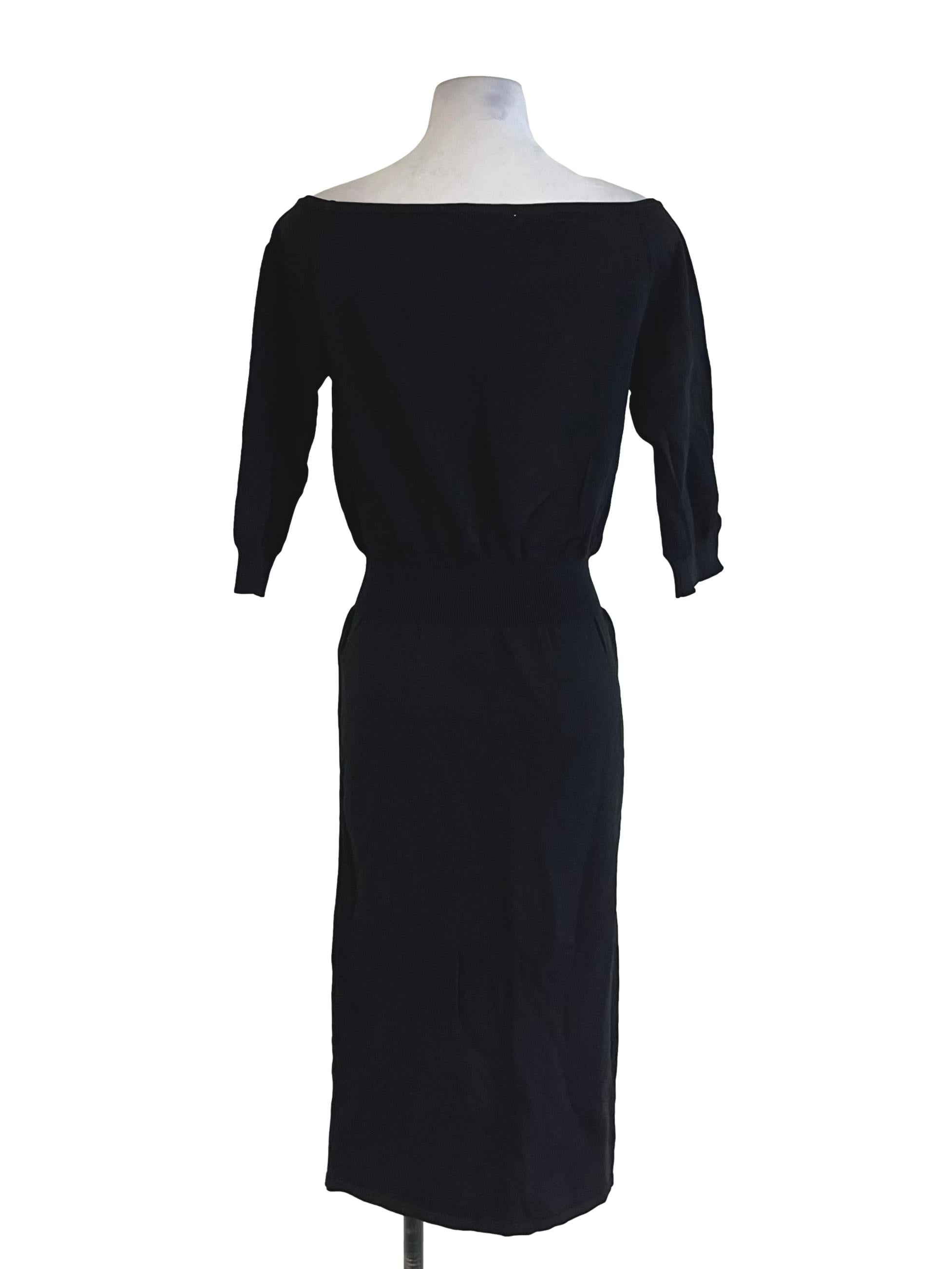 Black Sabrina Neckline Empire Dress
