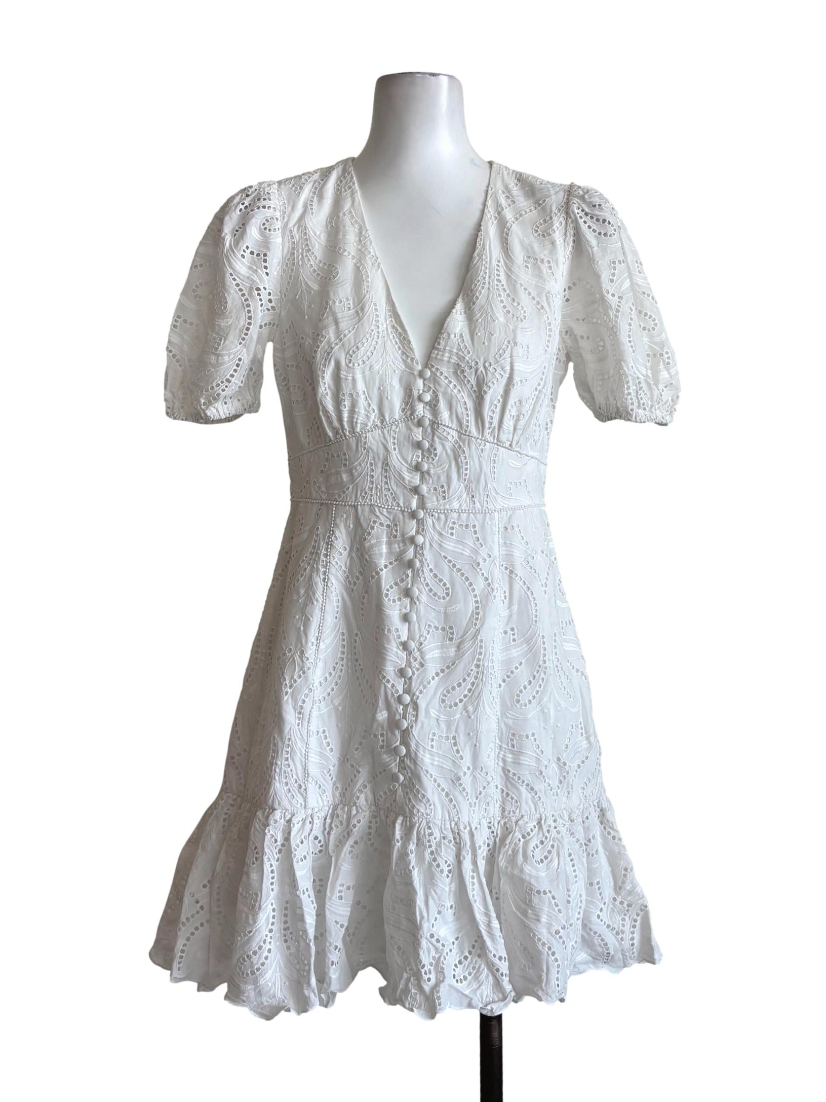 Powder White Short Sleeve Eyelet Dress