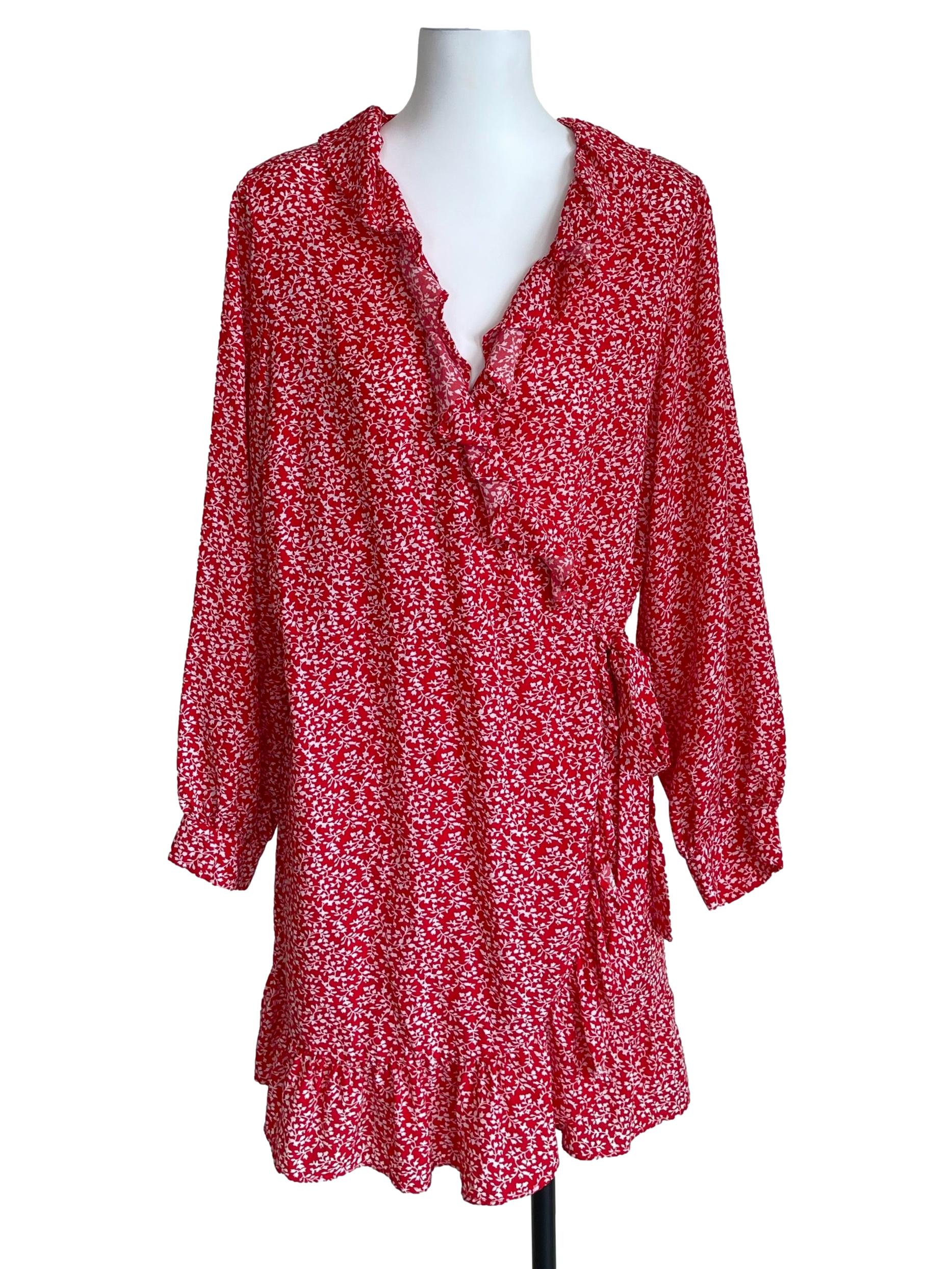Red Floral Wrap Dress