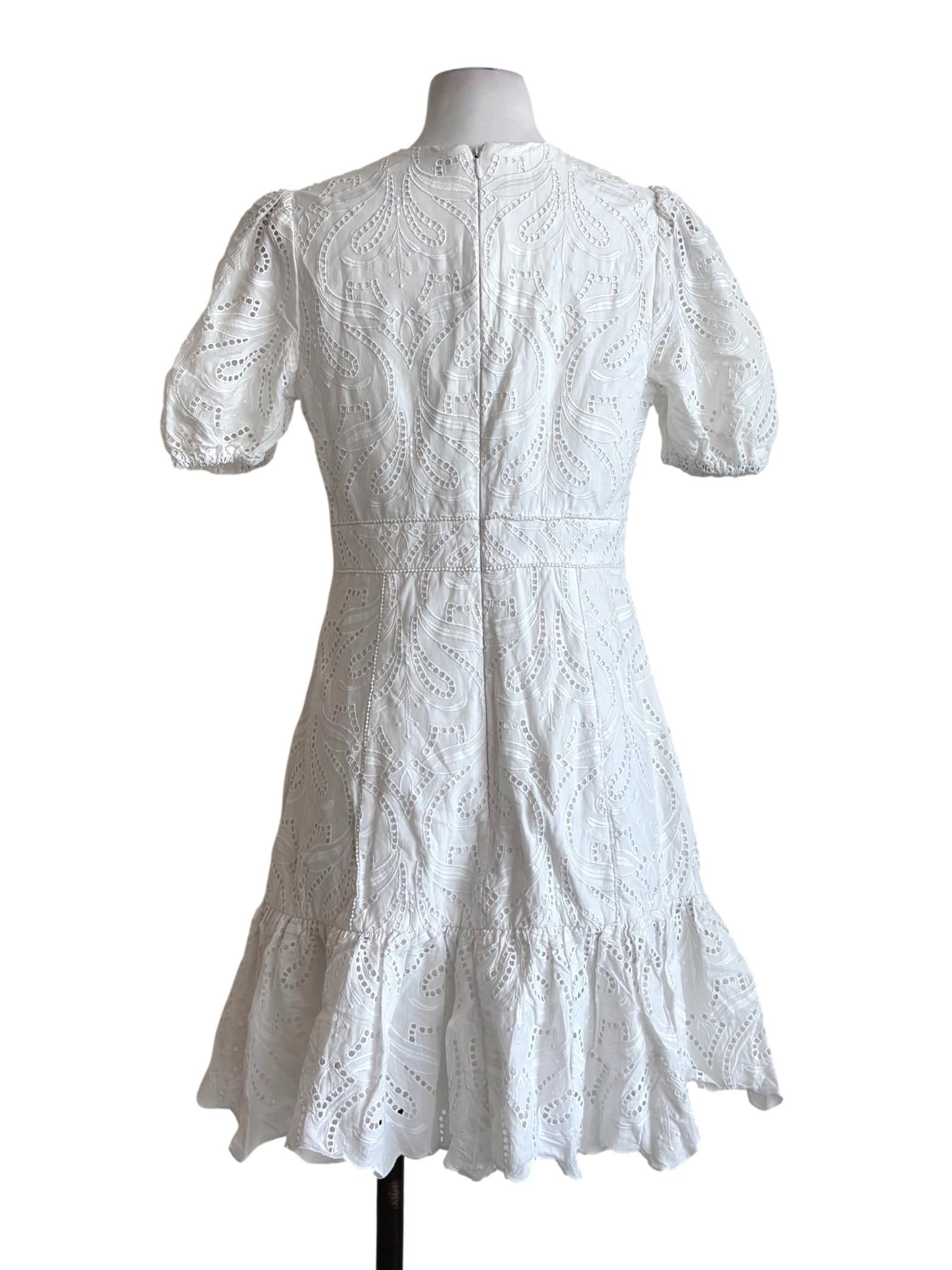 Powder White Short Sleeve Eyelet Dress