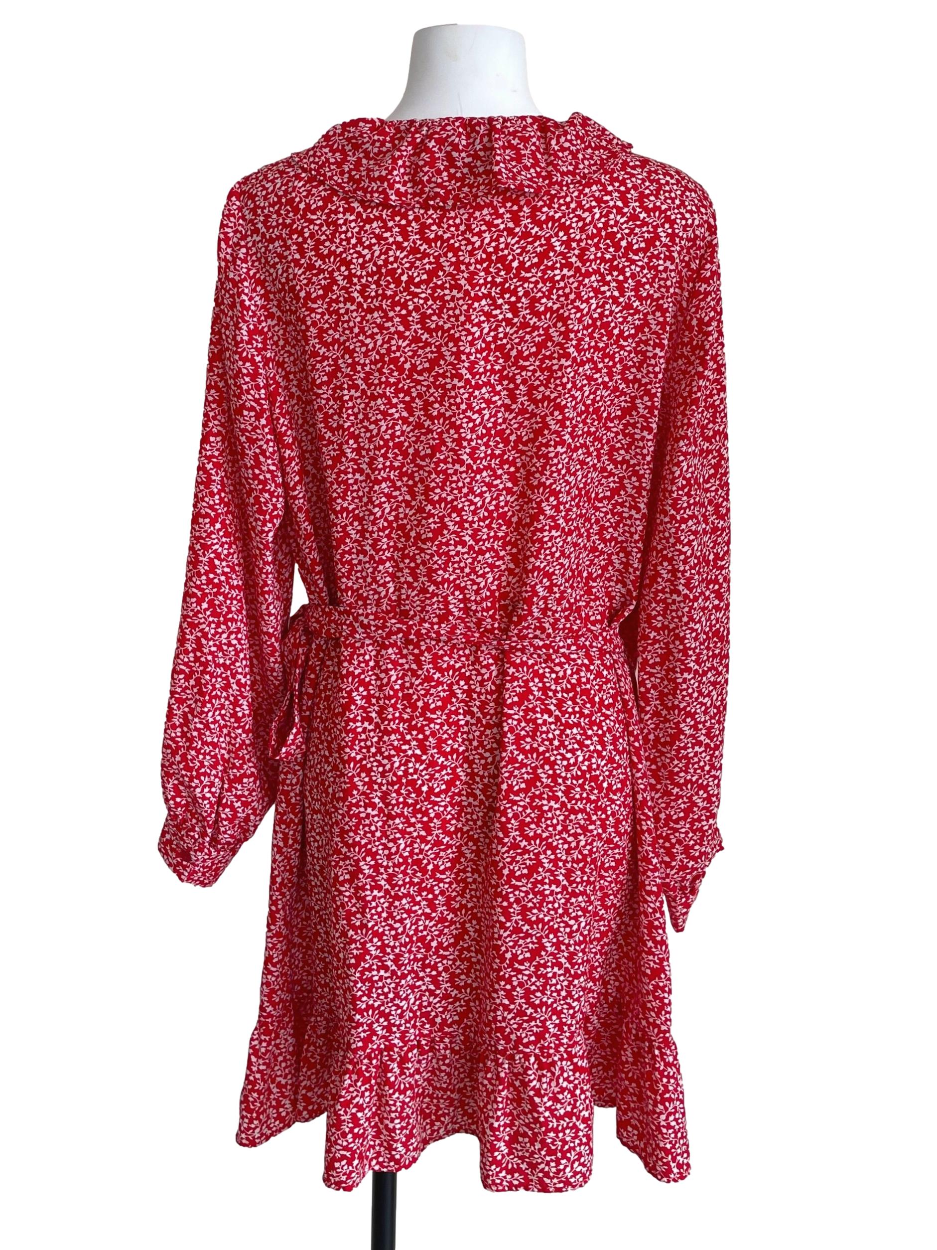 Red Floral Wrap Dress