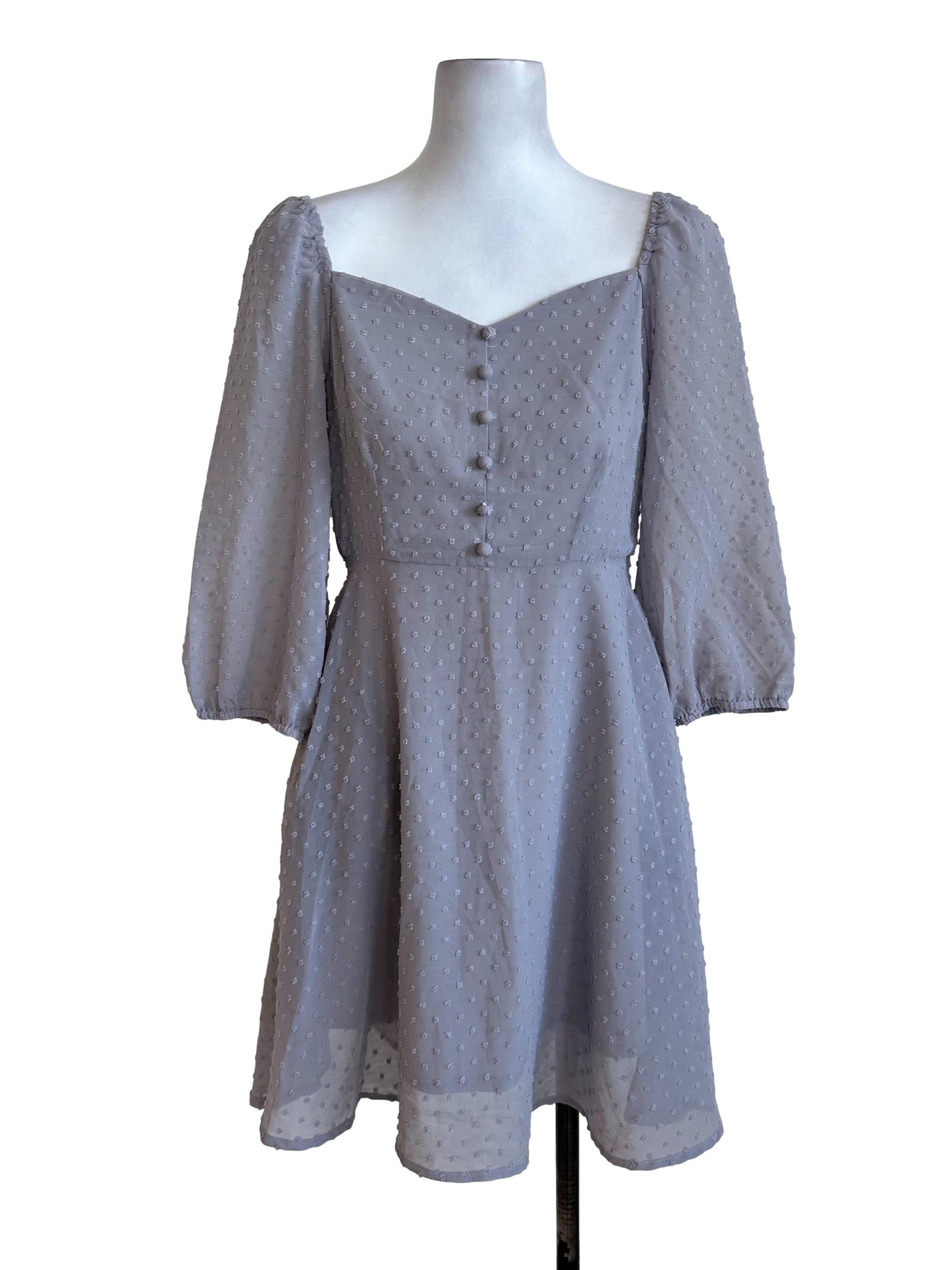 Light Grey Textured Button Dress
