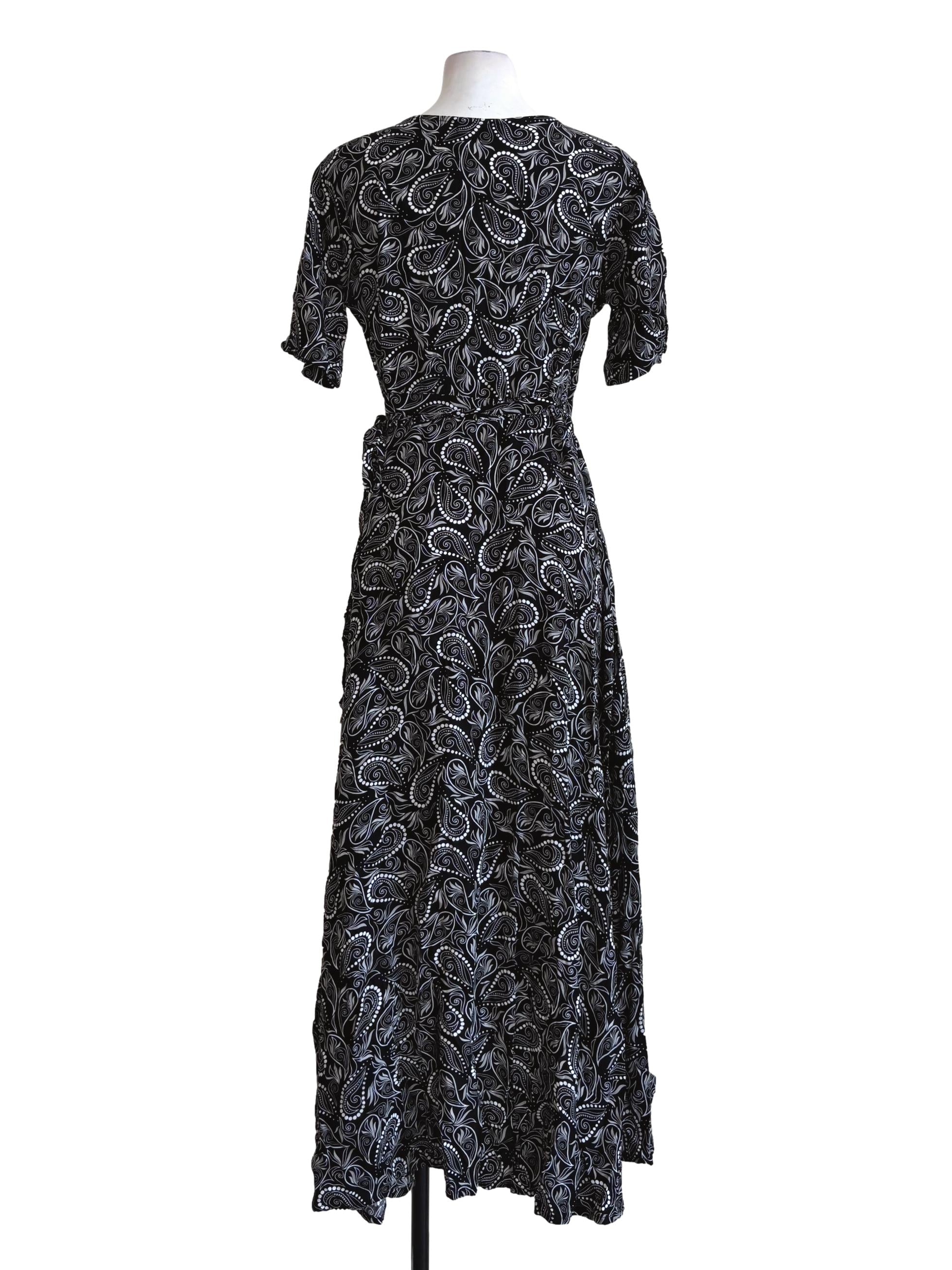 Black Abstract Print Wrap Dress