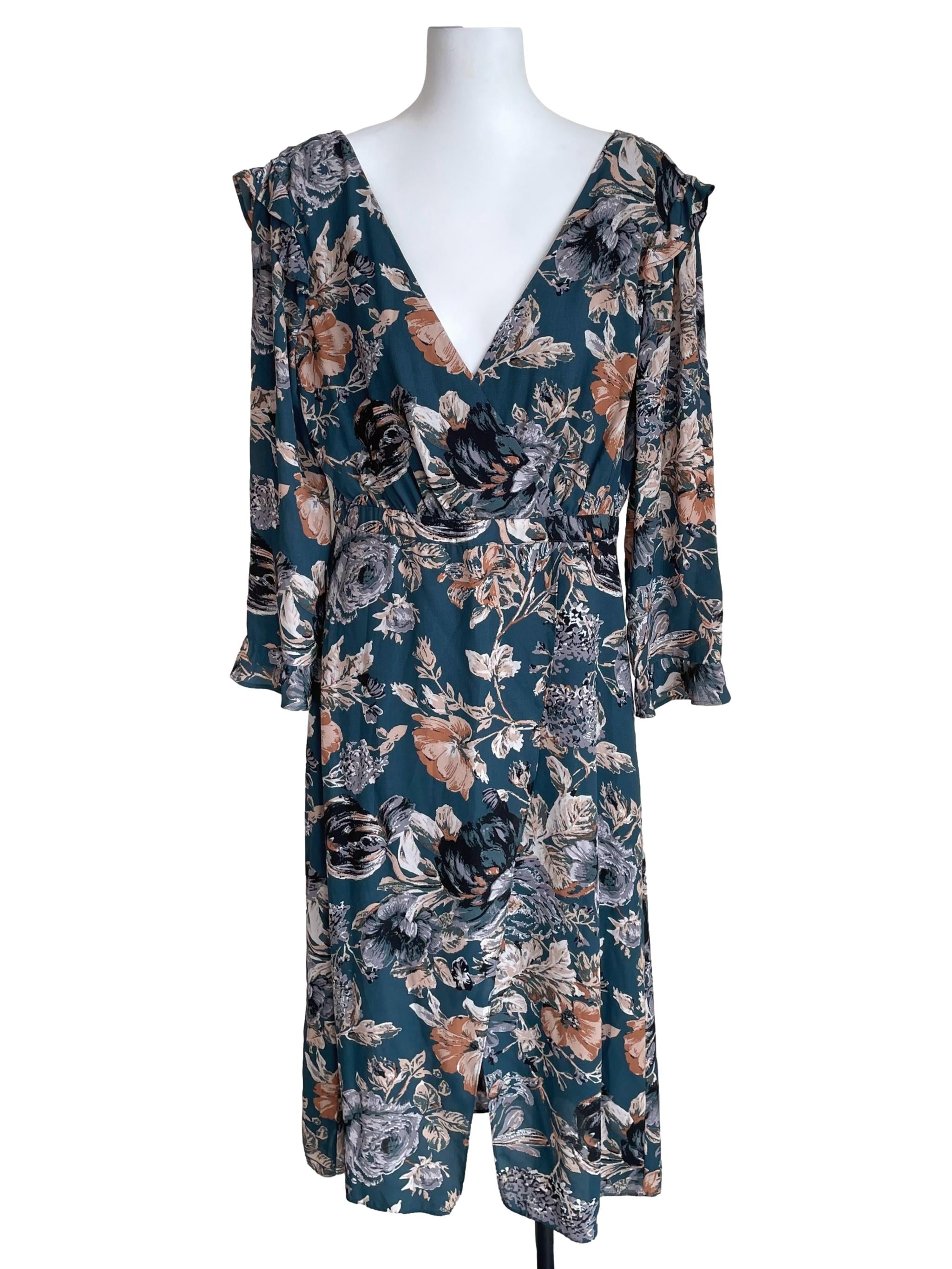Ocean Blue Floral Slit Dress
