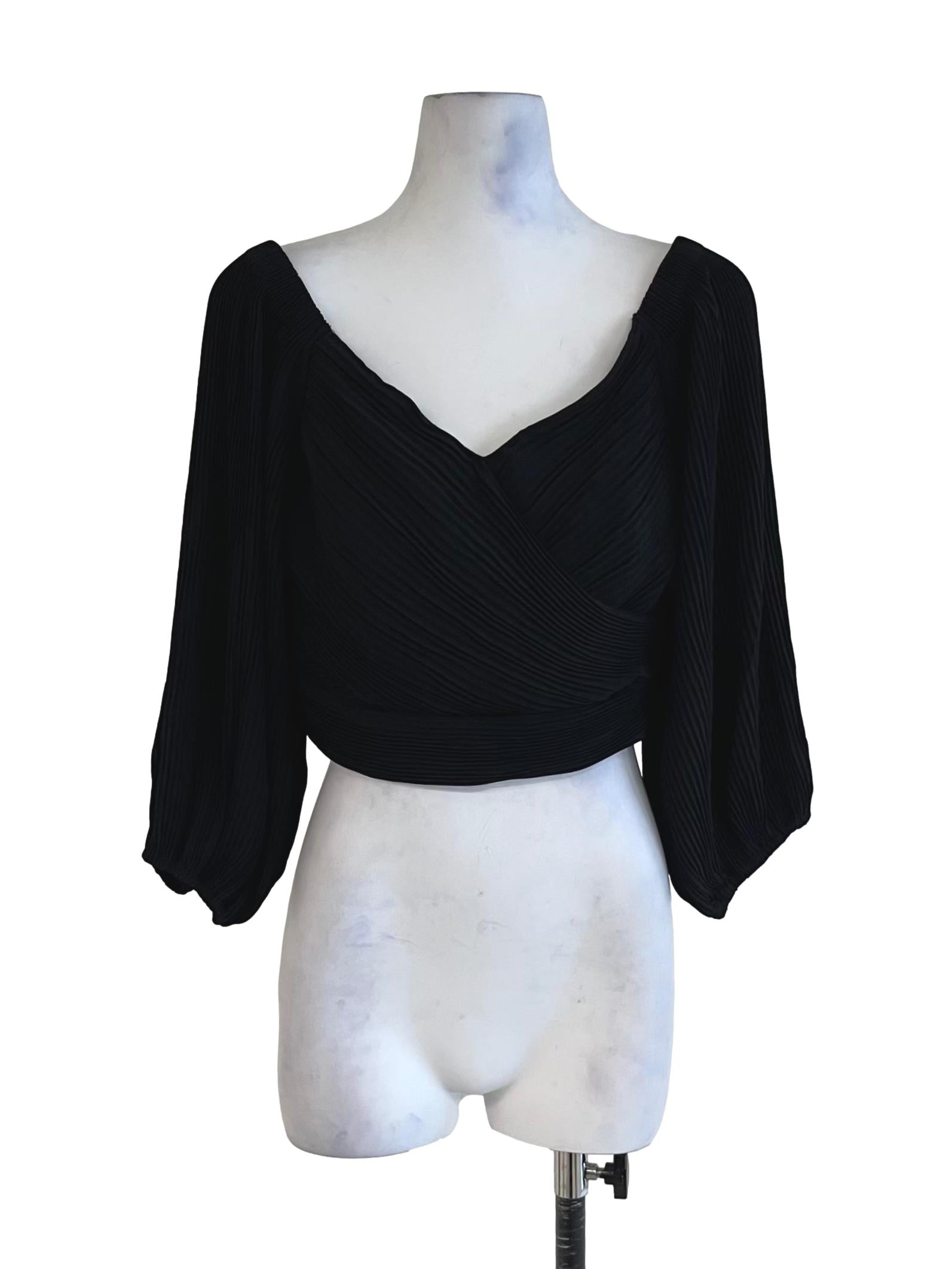Black Pleated Cropped Blouse