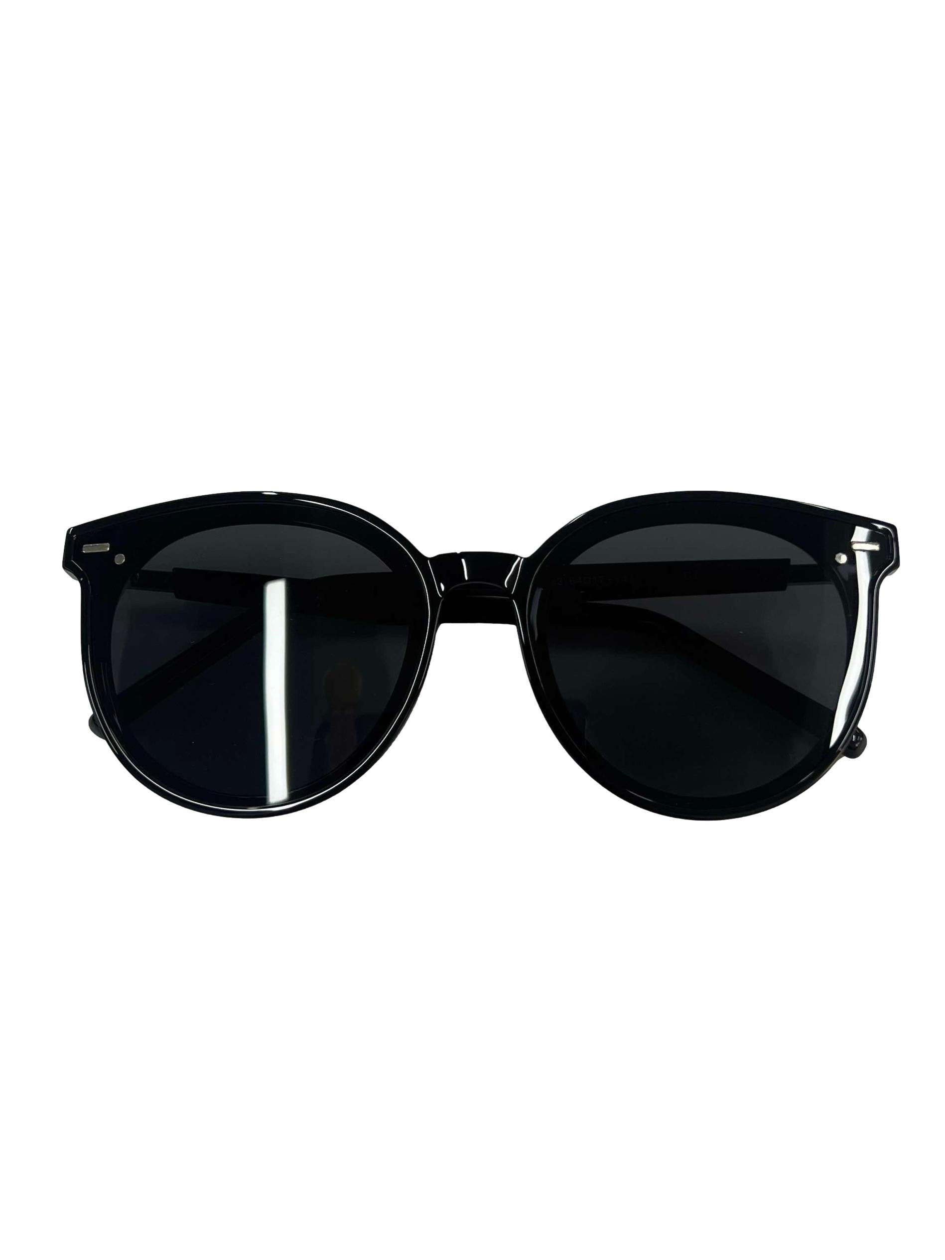 Black Silver Accent Round Frame Sunglasses