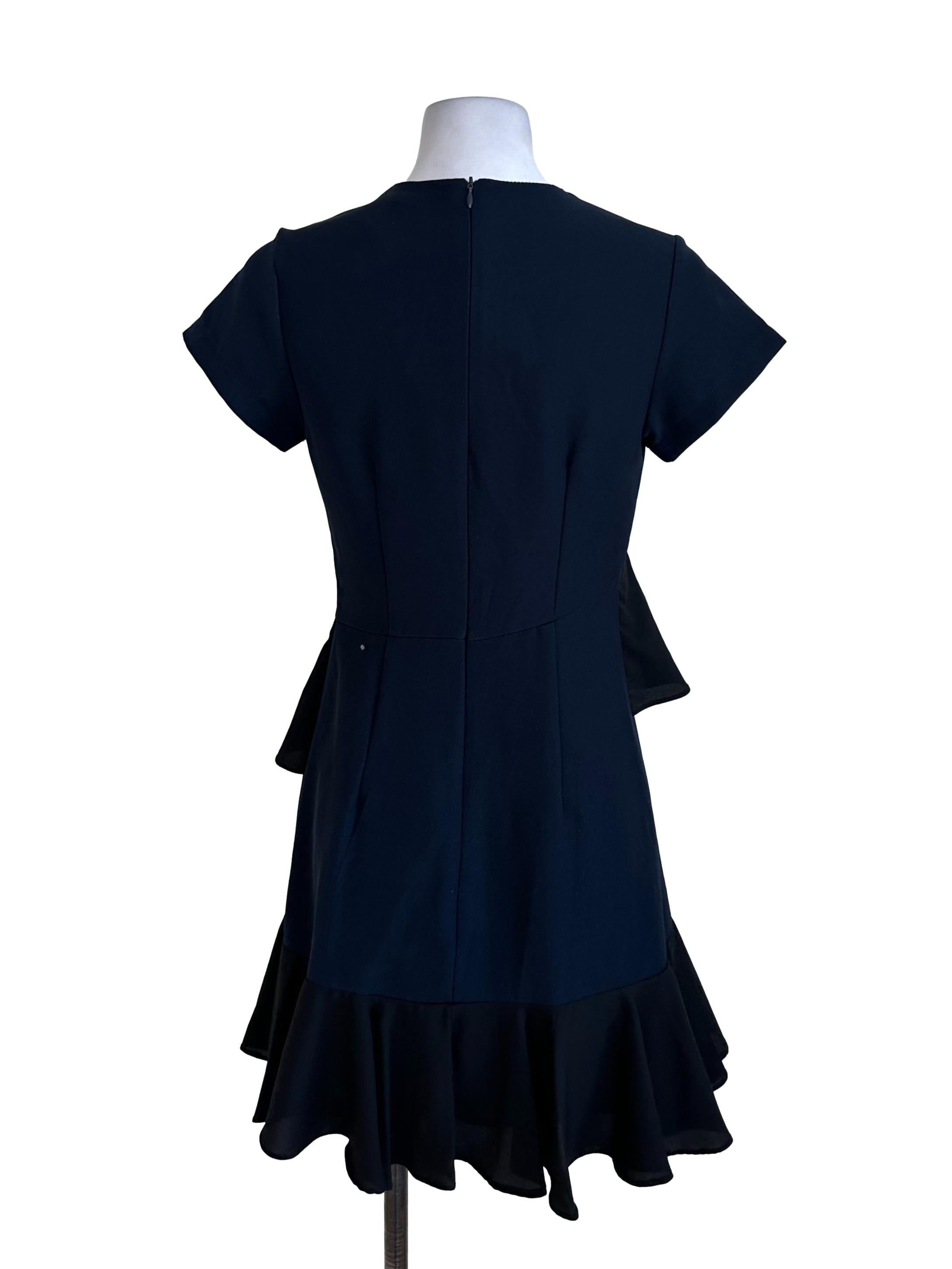 Blue Black Ruffle Short Sleeve Dress