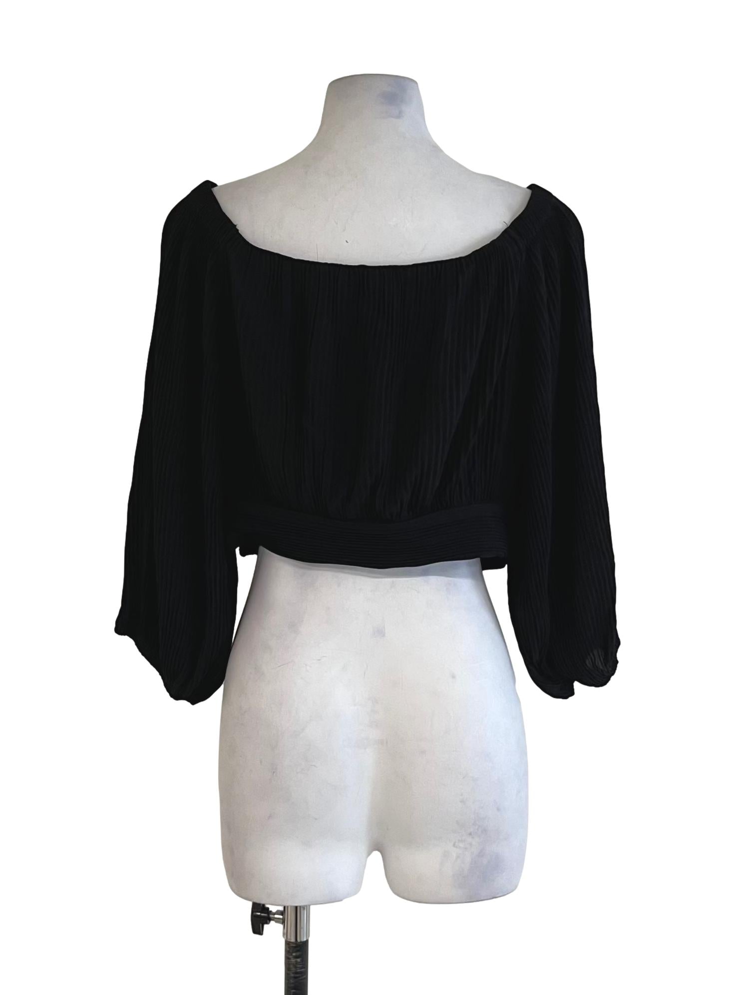 Black Pleated Cropped Blouse