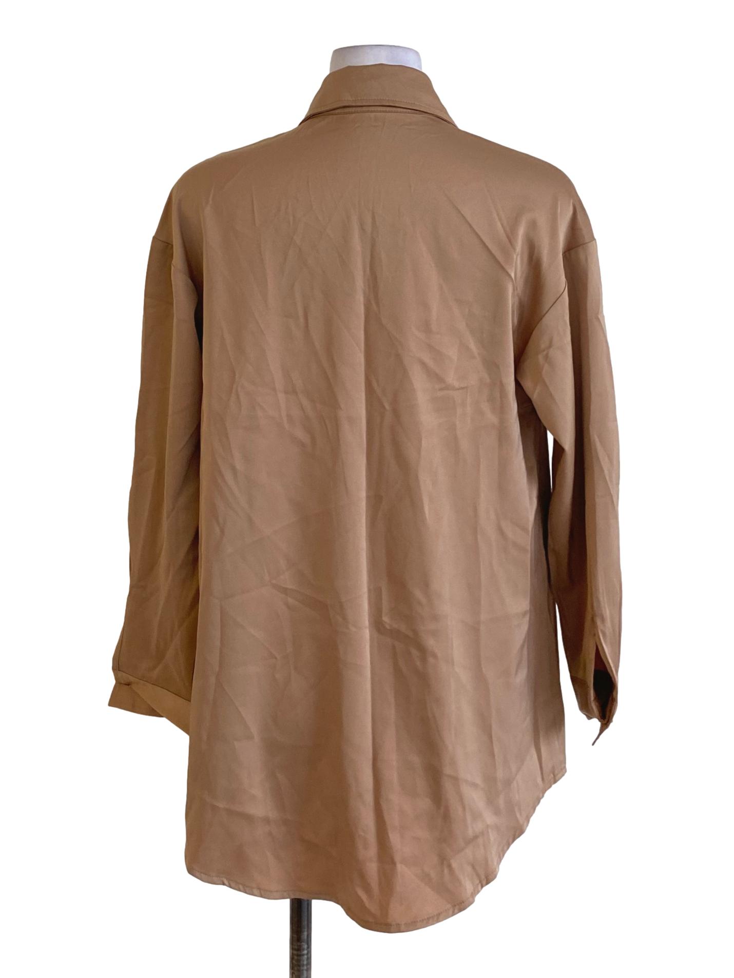 Dark Tortilla Brown Buttoned Down Long Sleeve Shirt Blouse