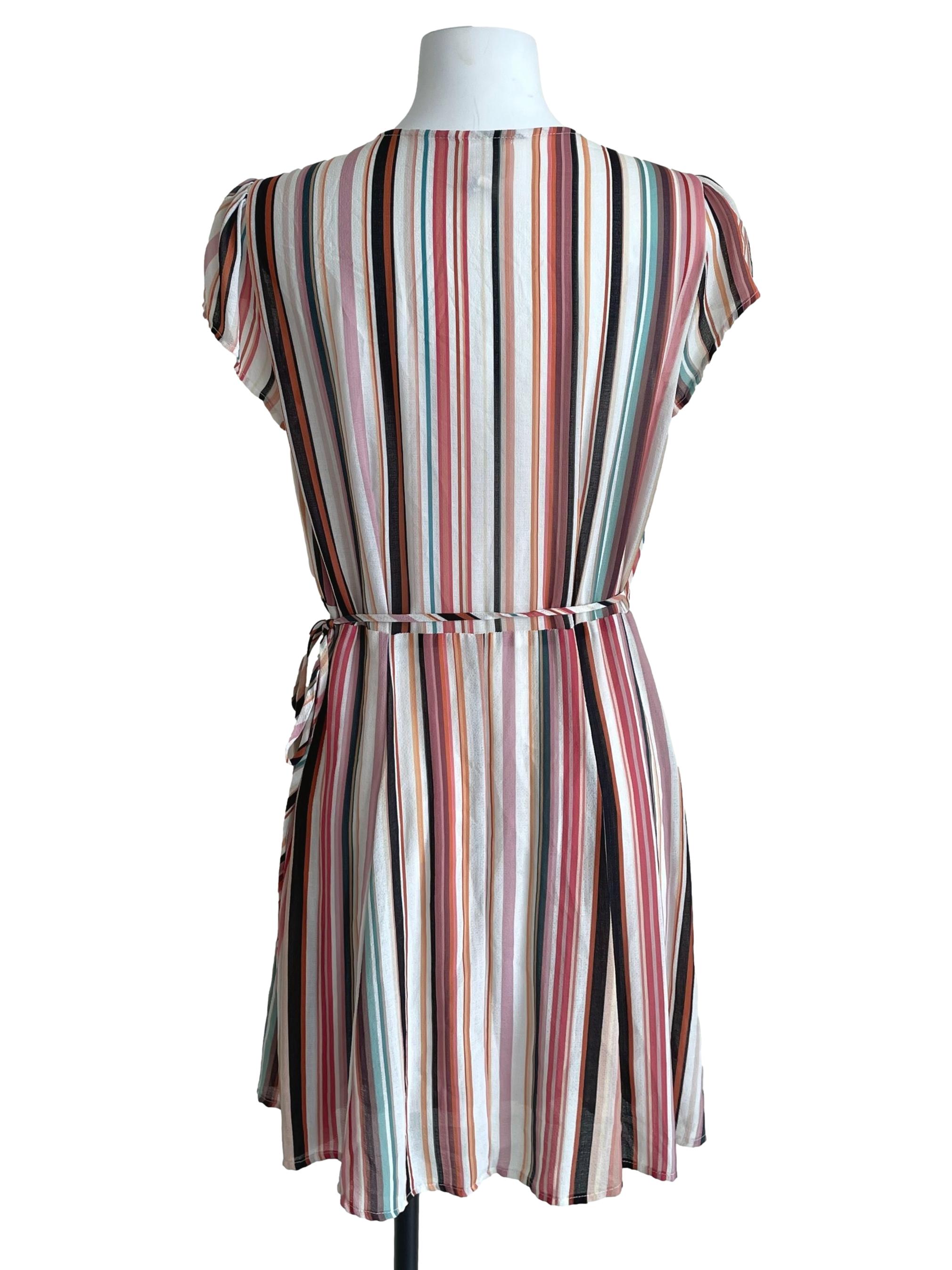 Off White Multi Color Stripes Wrap Dress