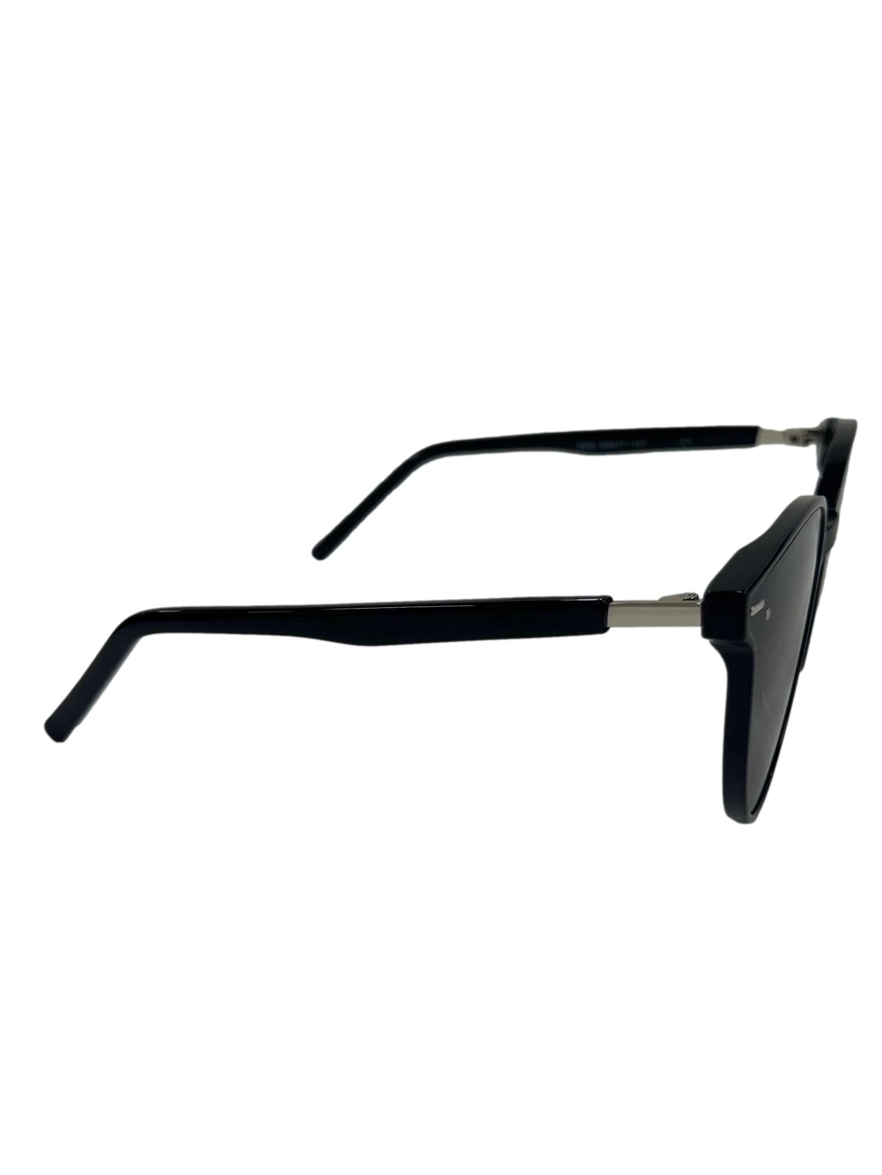 Black Silver Accent Round Frame Sunglasses