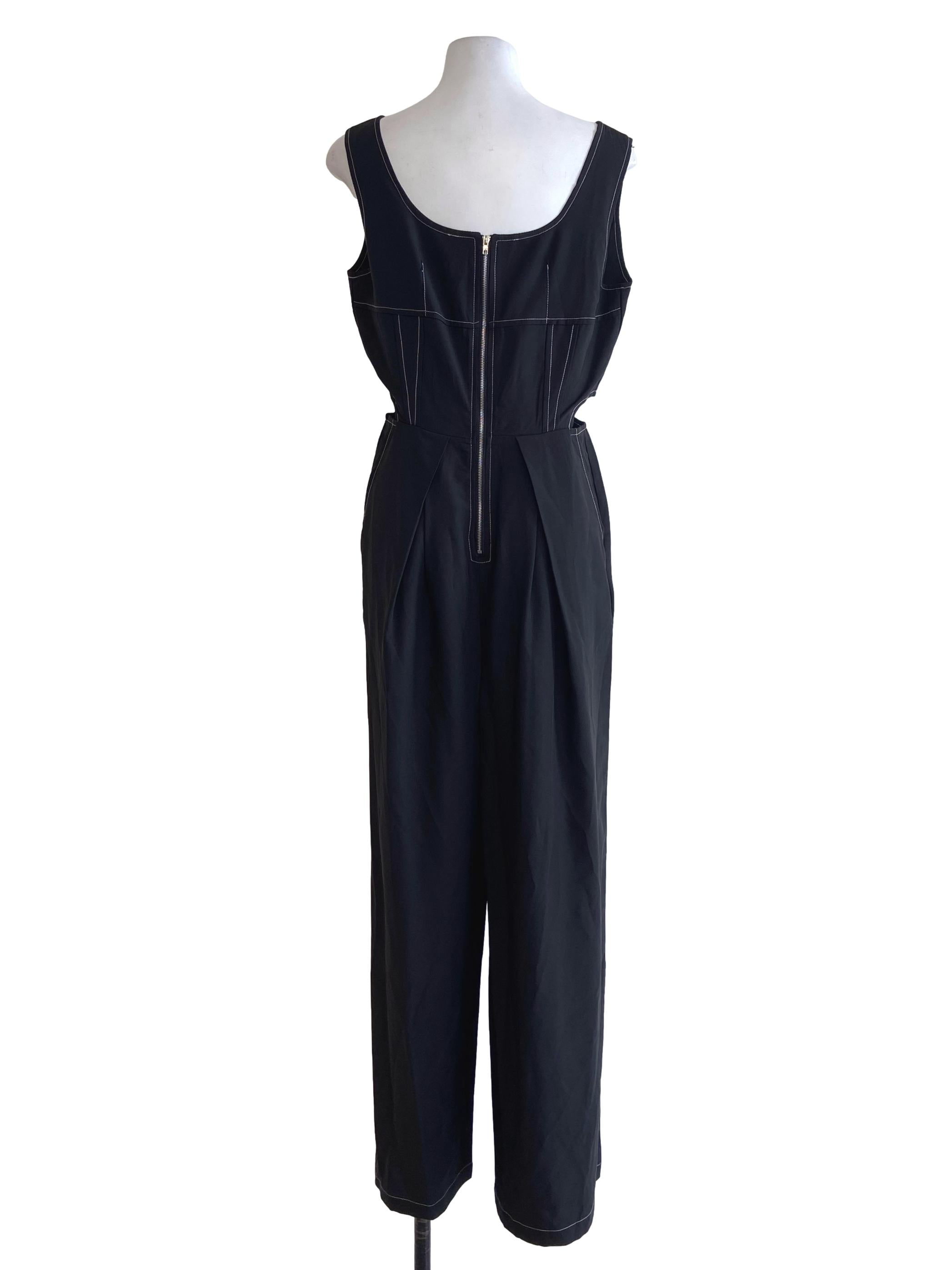 Black Sleeveless Silk Long Jumpsuits