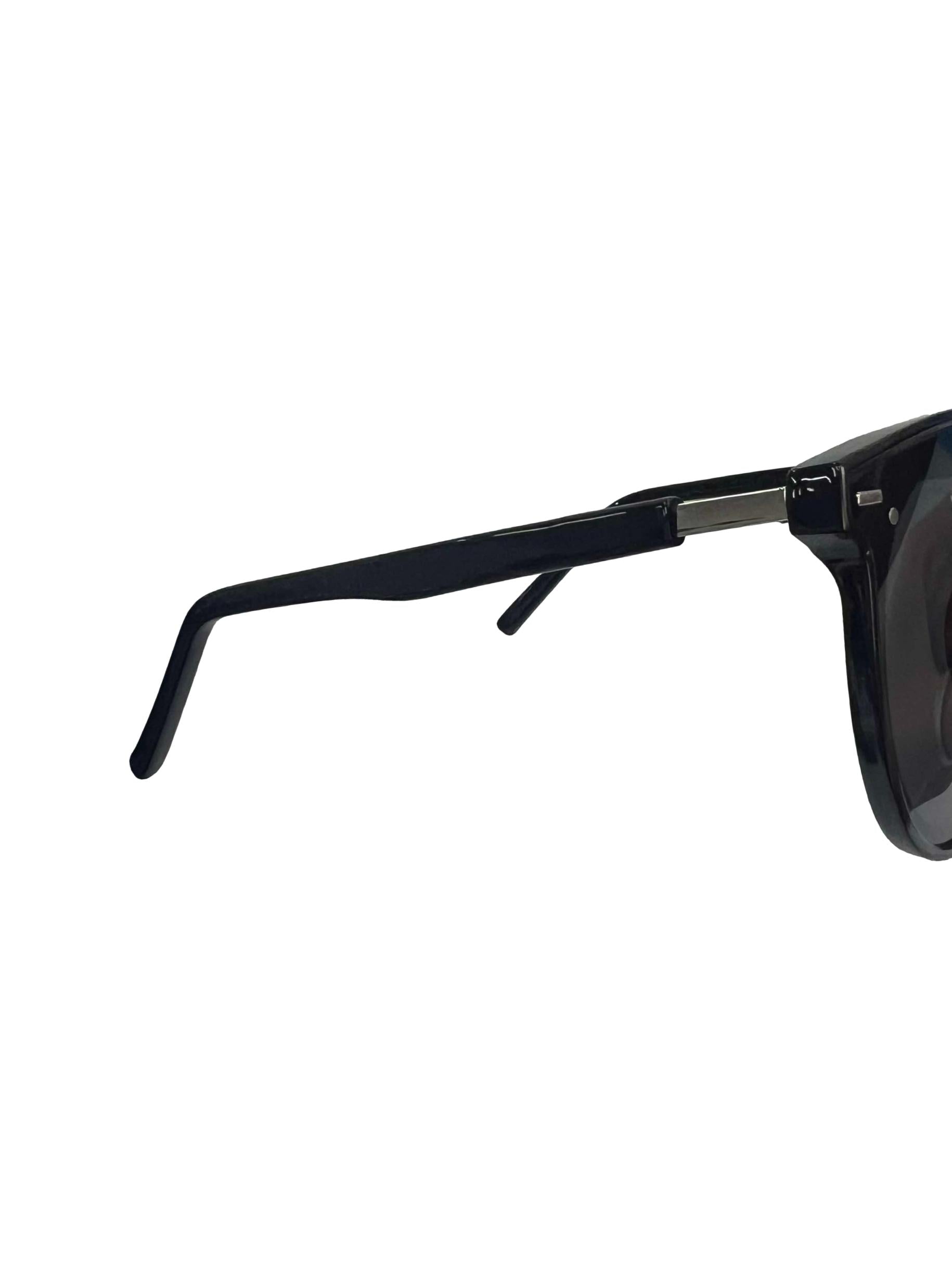 Black Silver Accent Round Frame Sunglasses