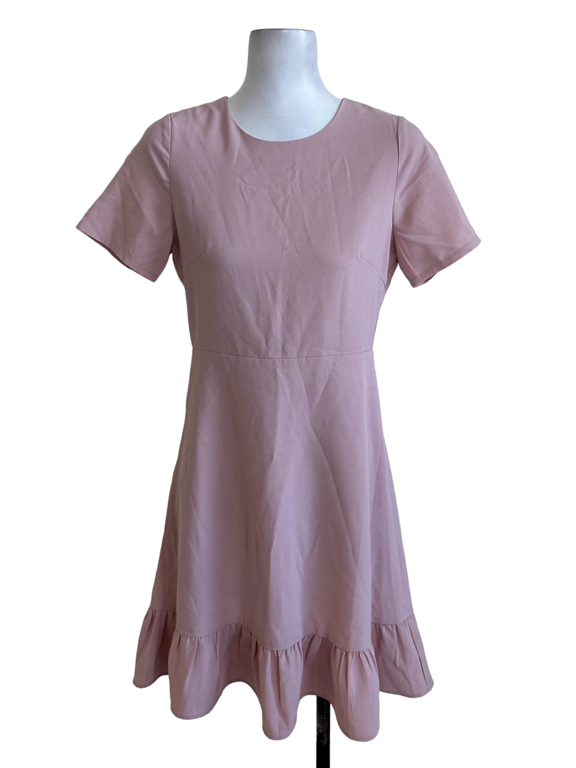 Dusty Pink Ruffle Short Sleeve Dress