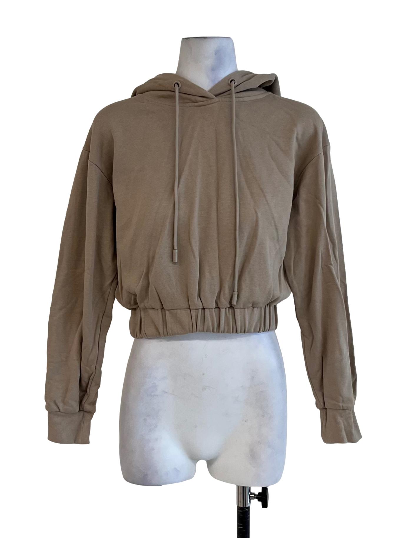 Brown Beige Cropped Hoodie