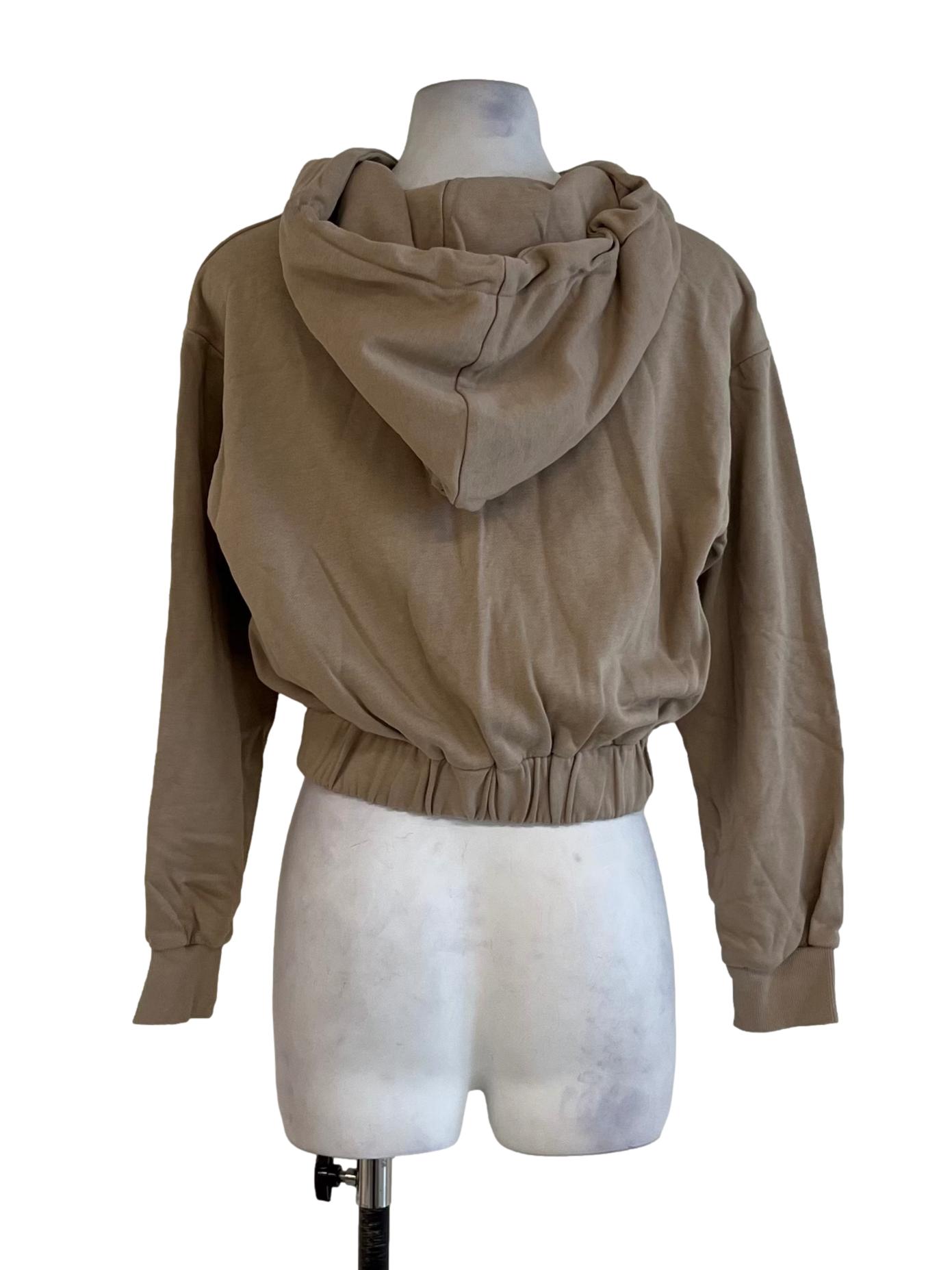 Brown Beige Cropped Hoodie