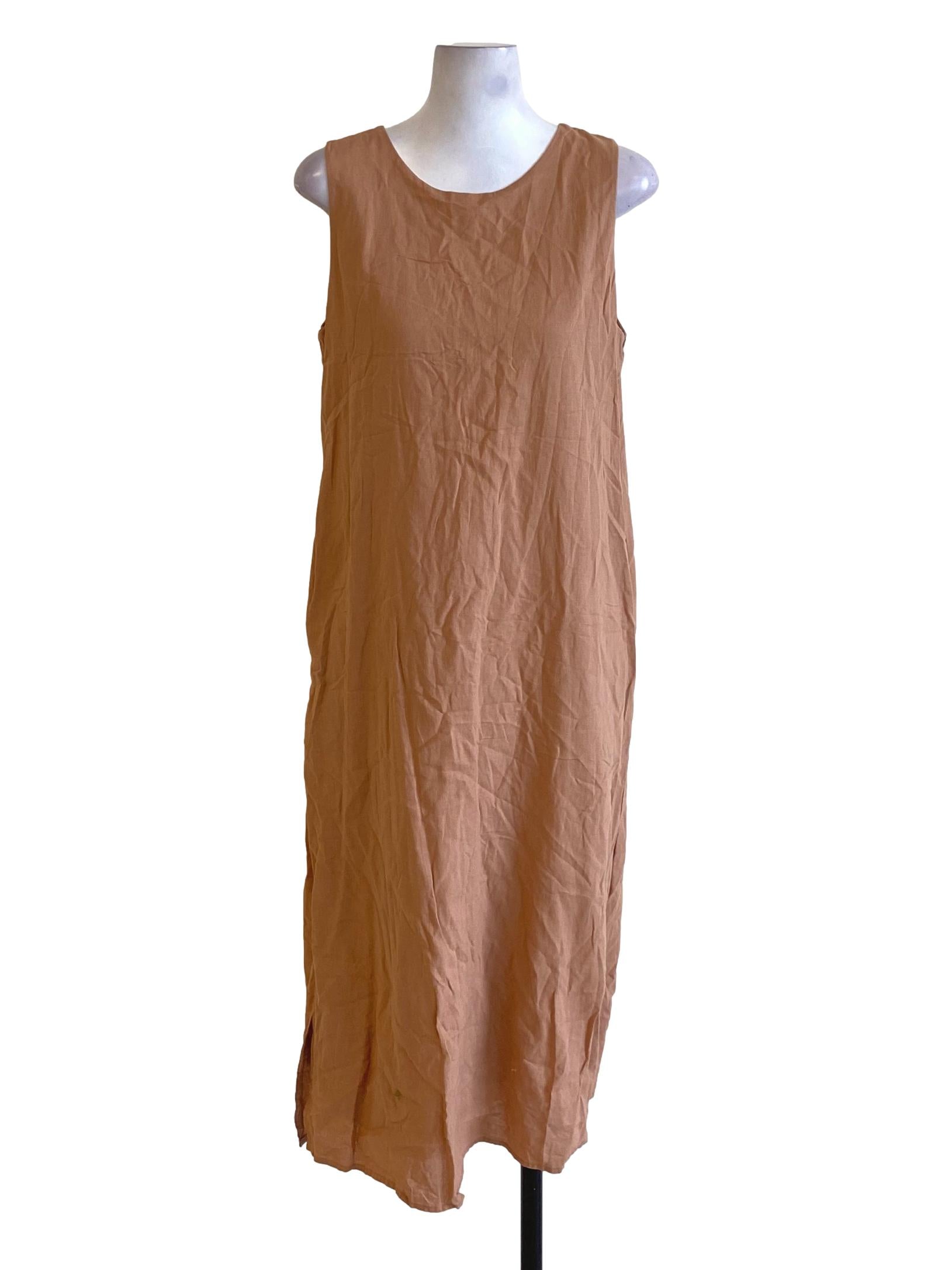 Tawny Brown Plain Round Neck Shift Dress TCL