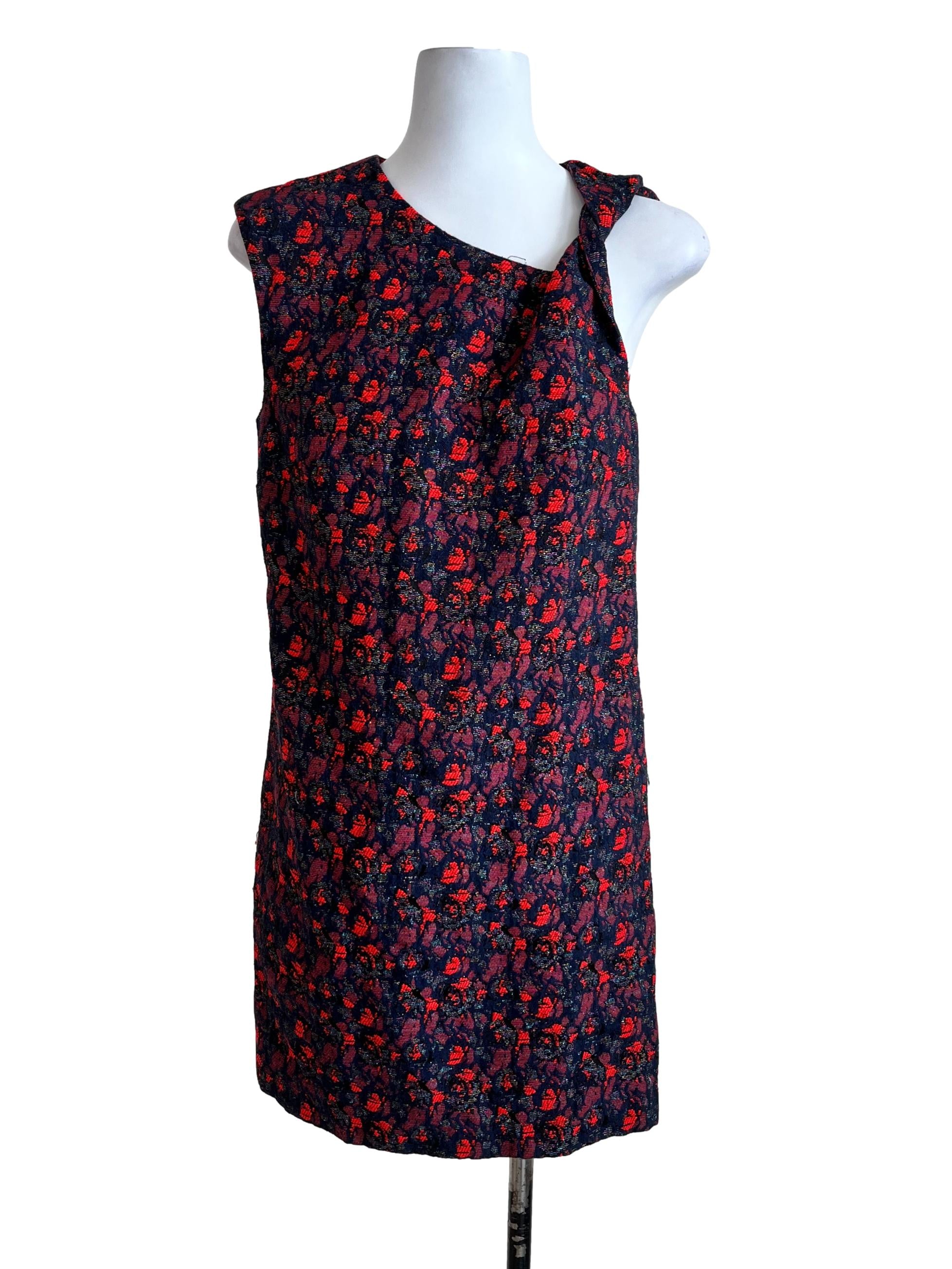 Red Pattern Back Zip Dress