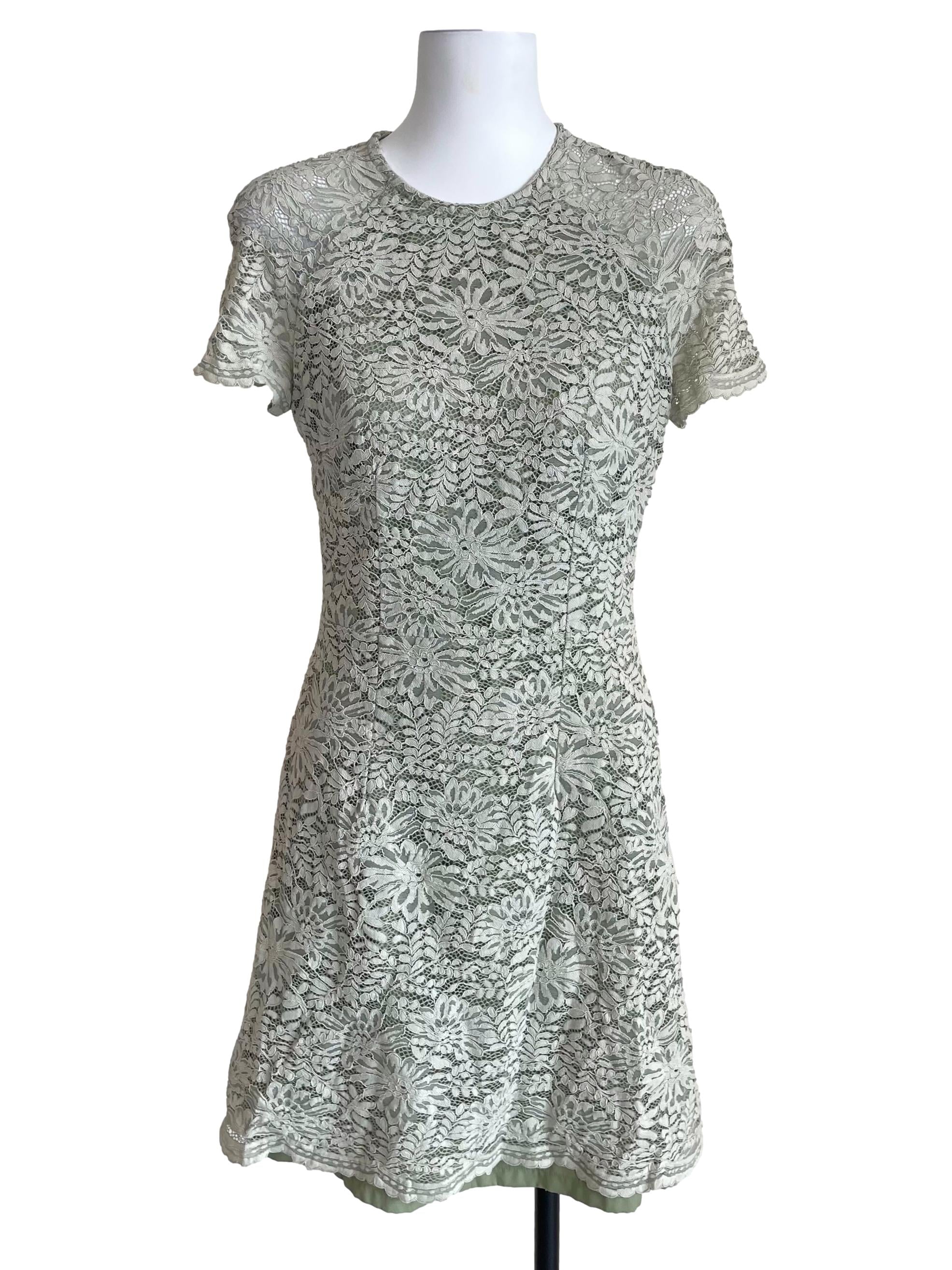 Light Green Lace Short Sleeves Dress