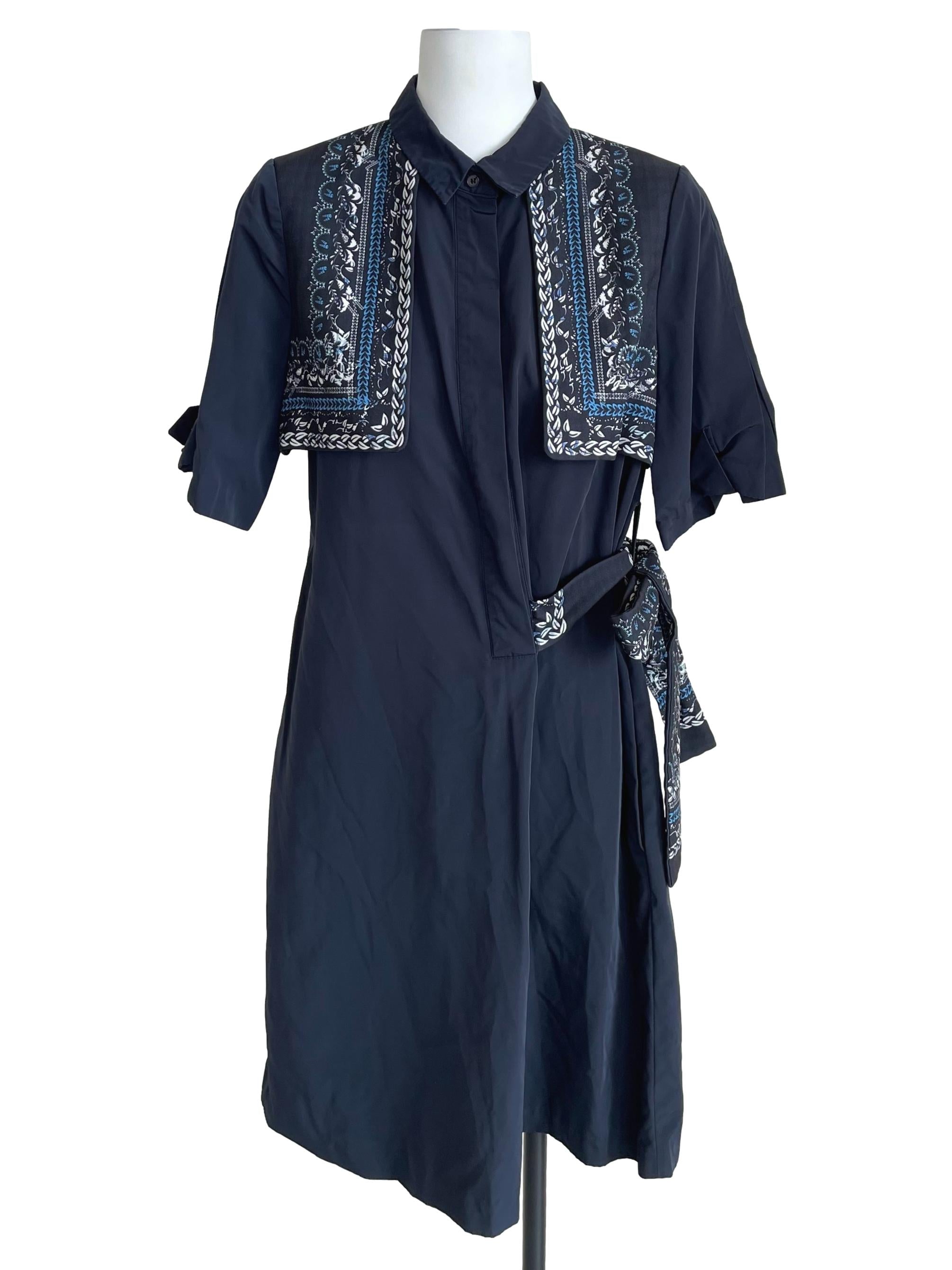 Navy Ethnic Overlay Shirt Dress