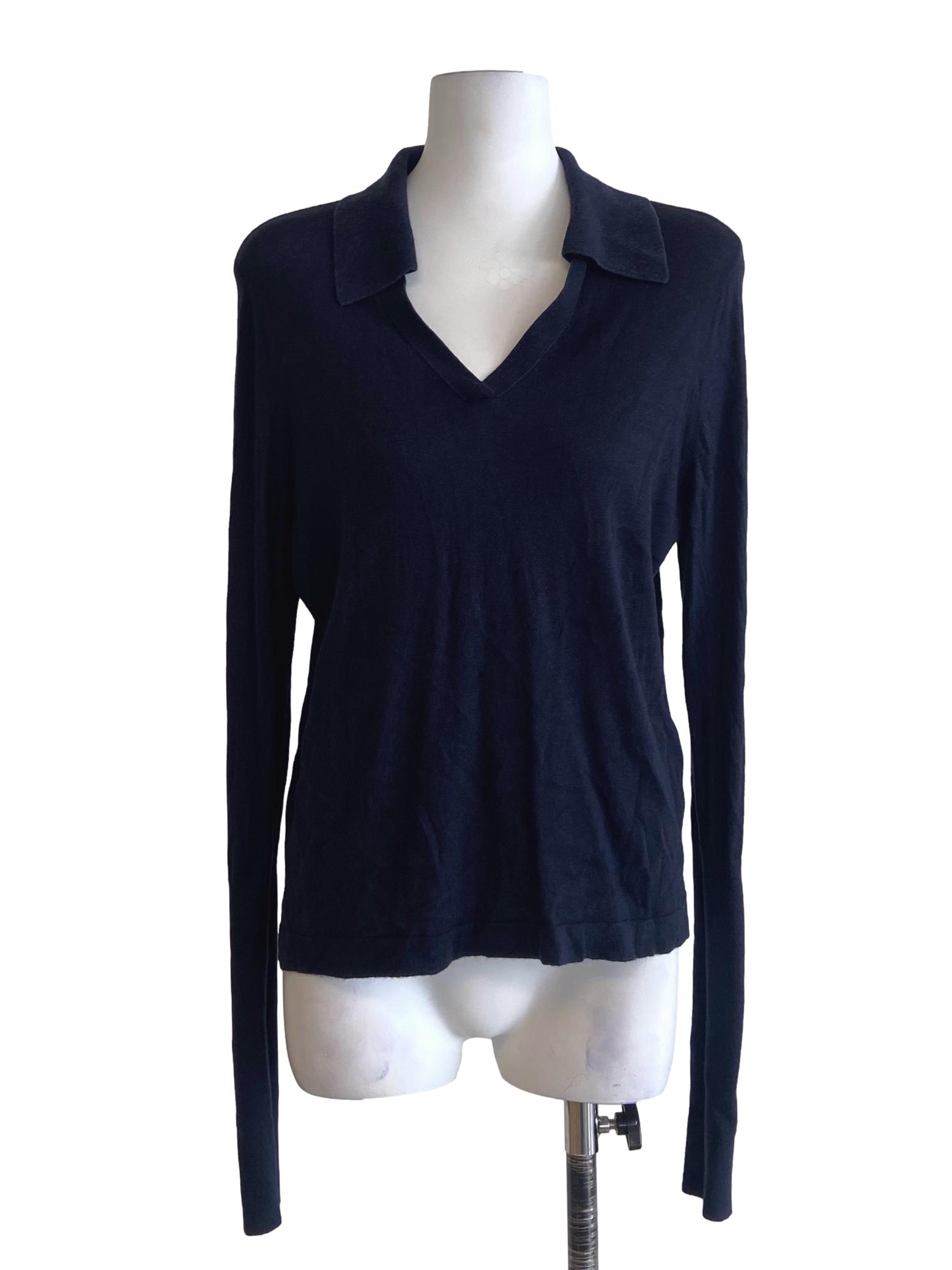 Navy Blue V-Neck Blouse