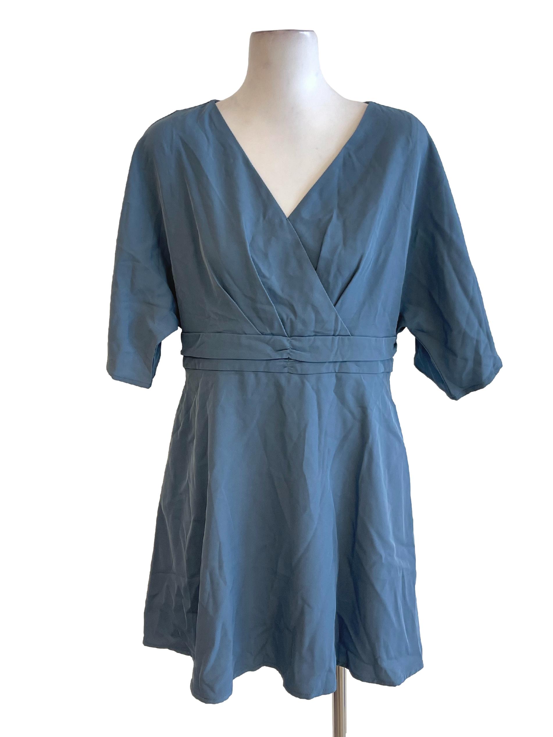 Blue Stone Wrap Bust Dress
