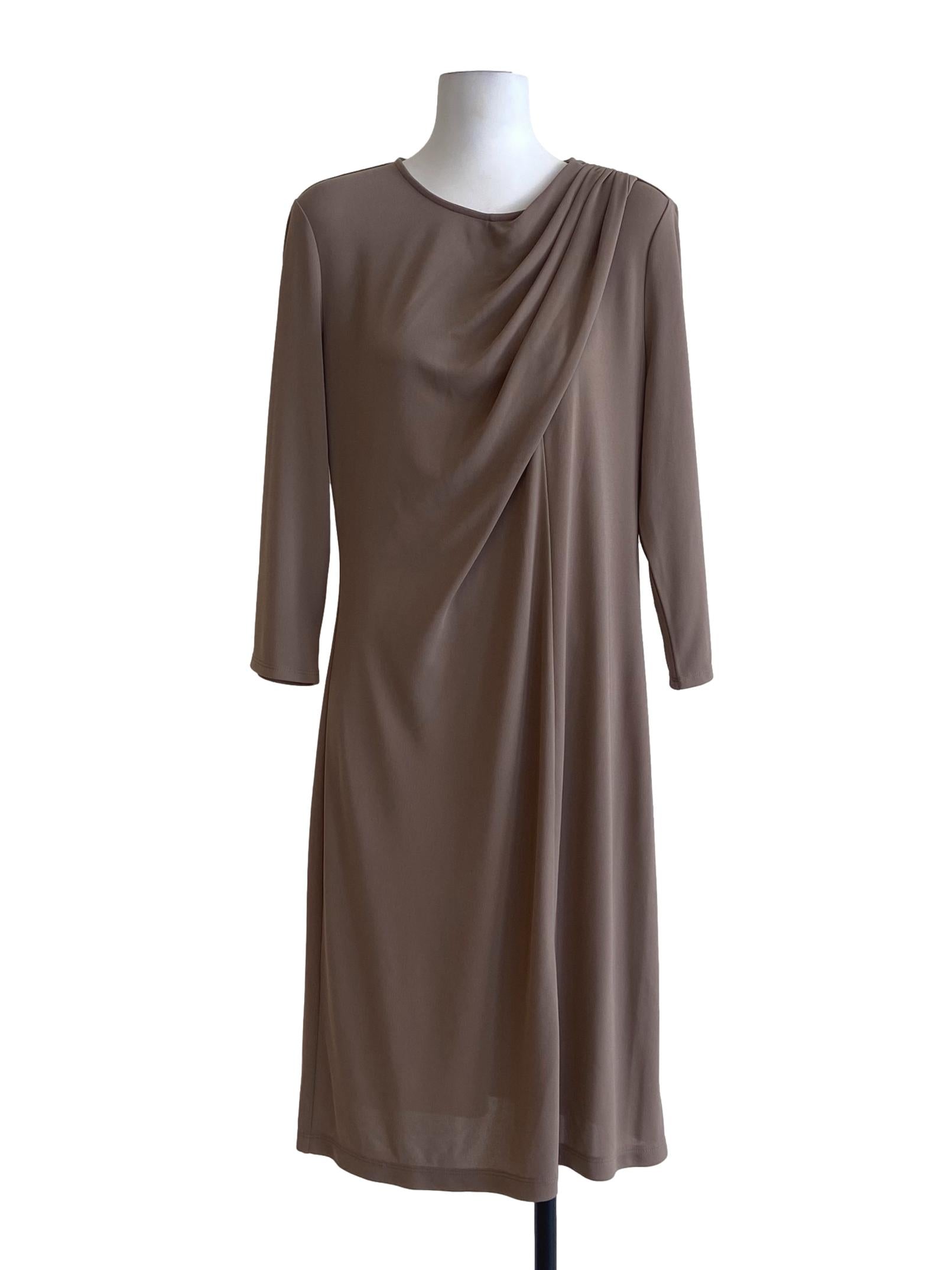 Bone Beige Twill Slit Shift Dress