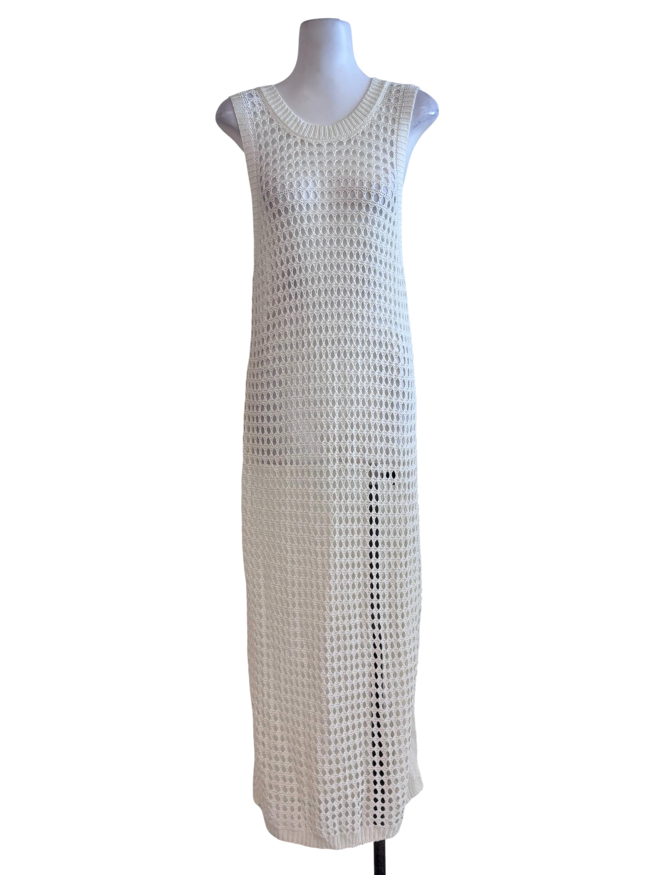 Daisy White Sleeveless Crochet Knit Dress