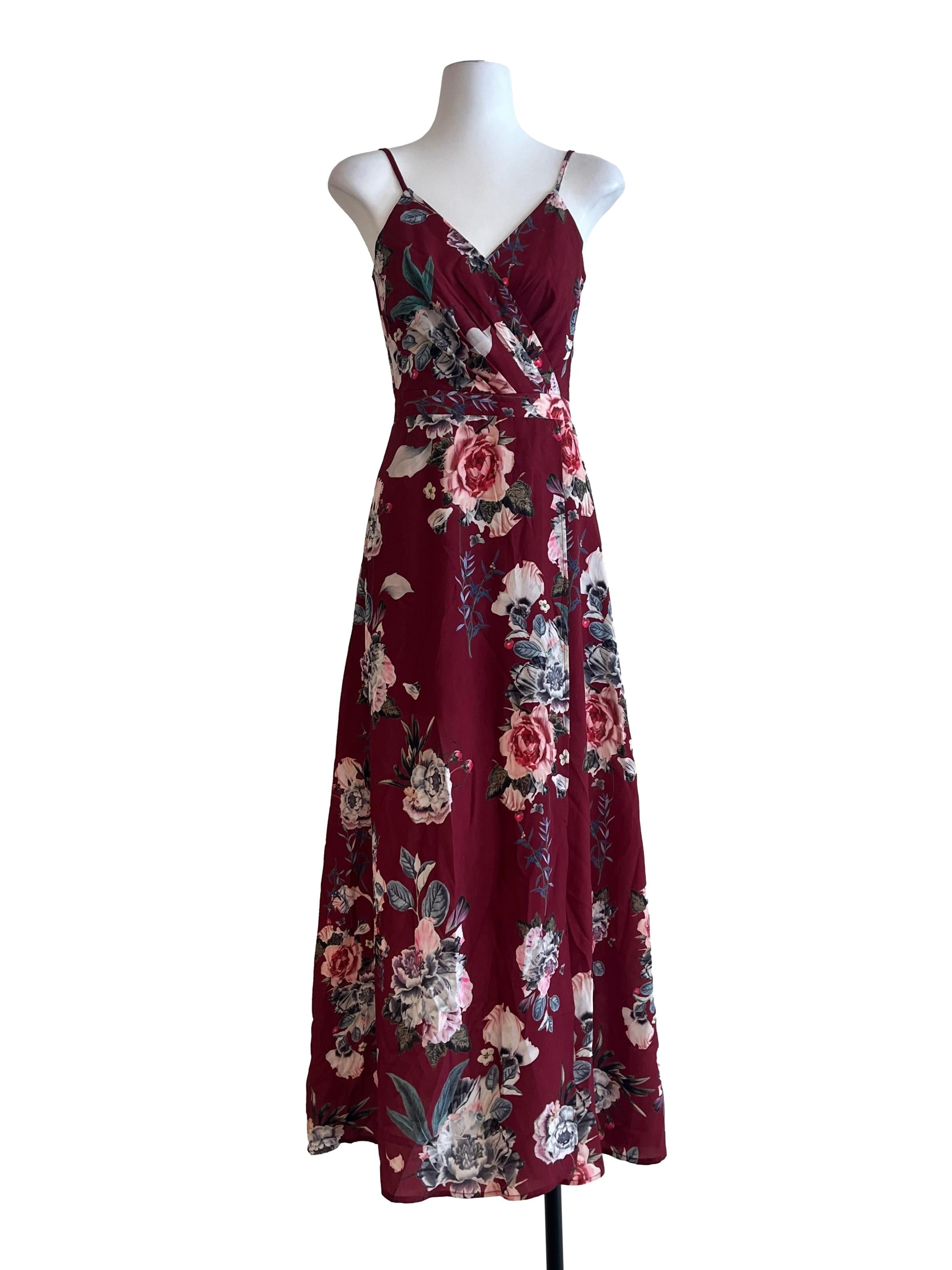 Garnet Red Floral Sleeveless Dress