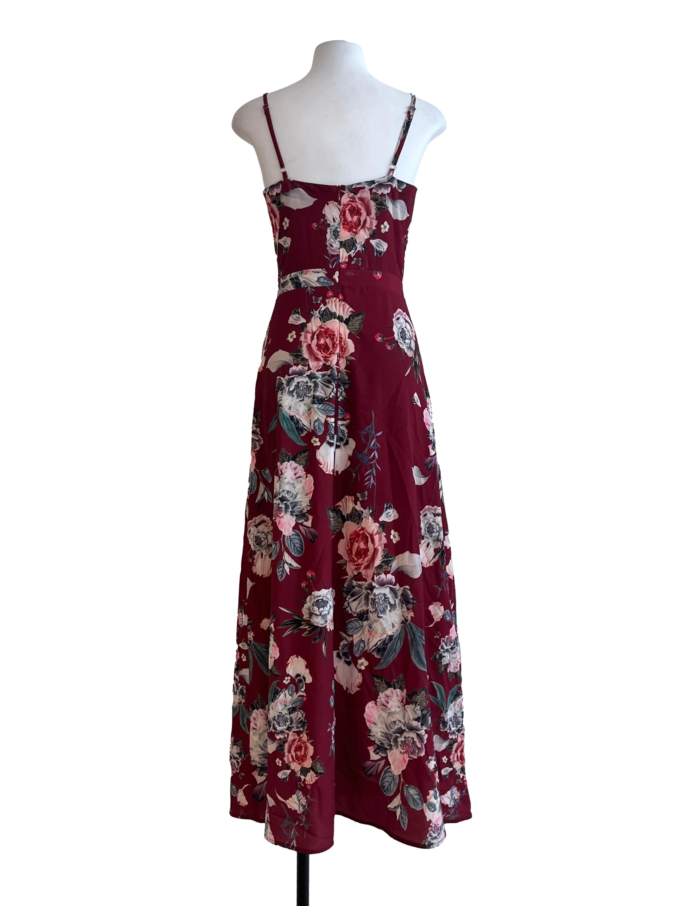 Garnet Red Floral Sleeveless Dress