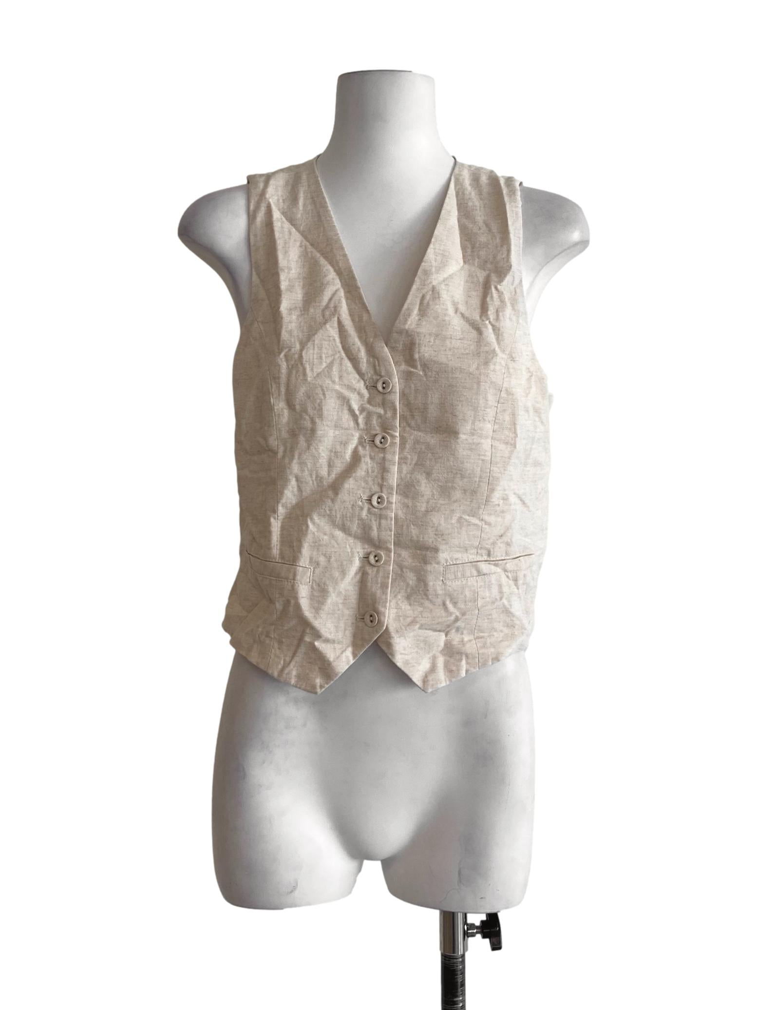 Egg Shell Beige Sleeveless Button Down Vest
