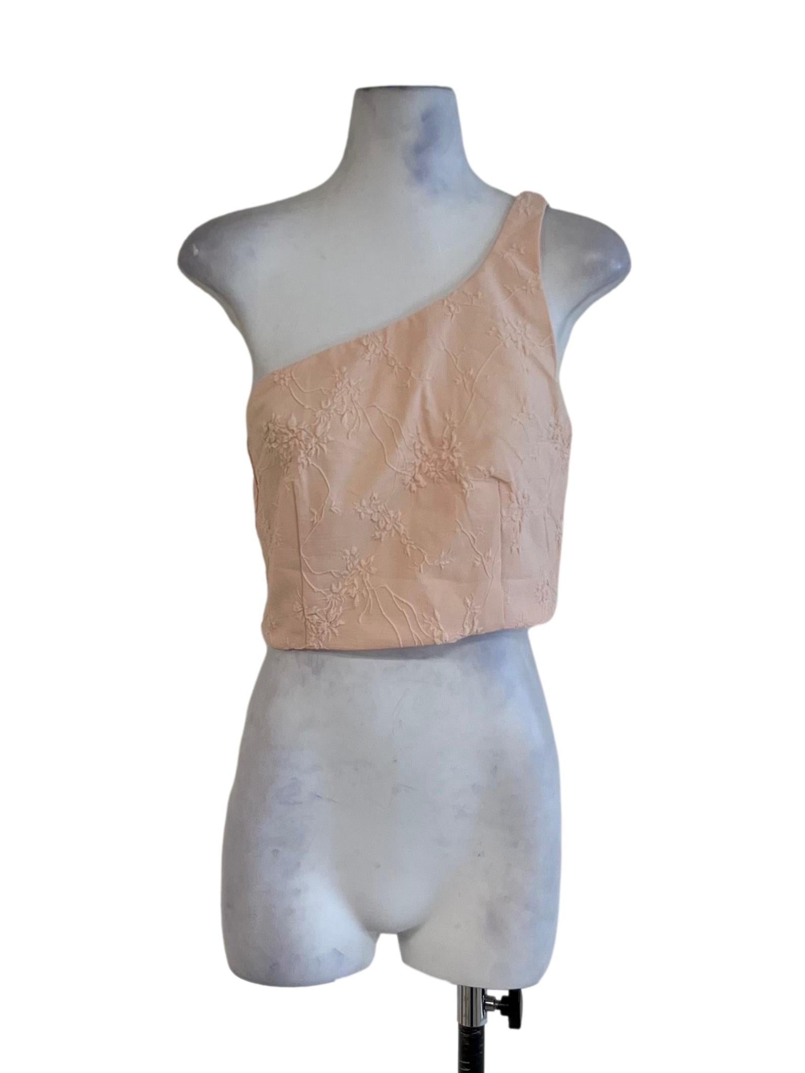Peach Pink Asymmetrical Neckline Sleeveless Top