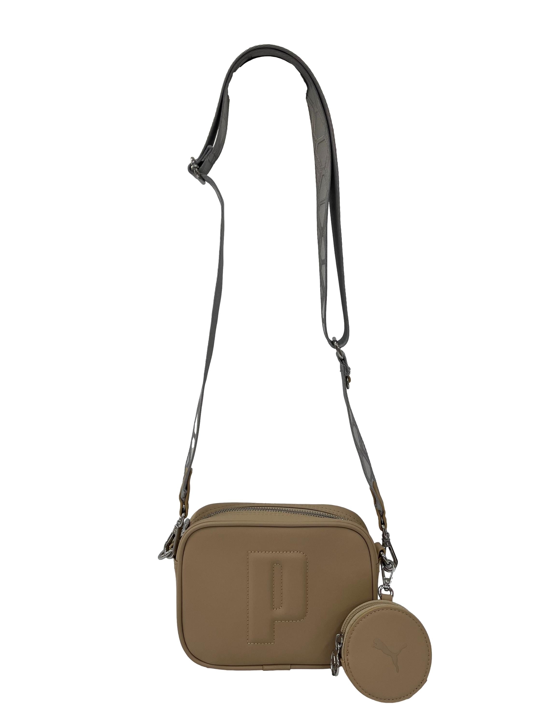 Beige Leather Crossbody Bag With Detachable Pouch CSN