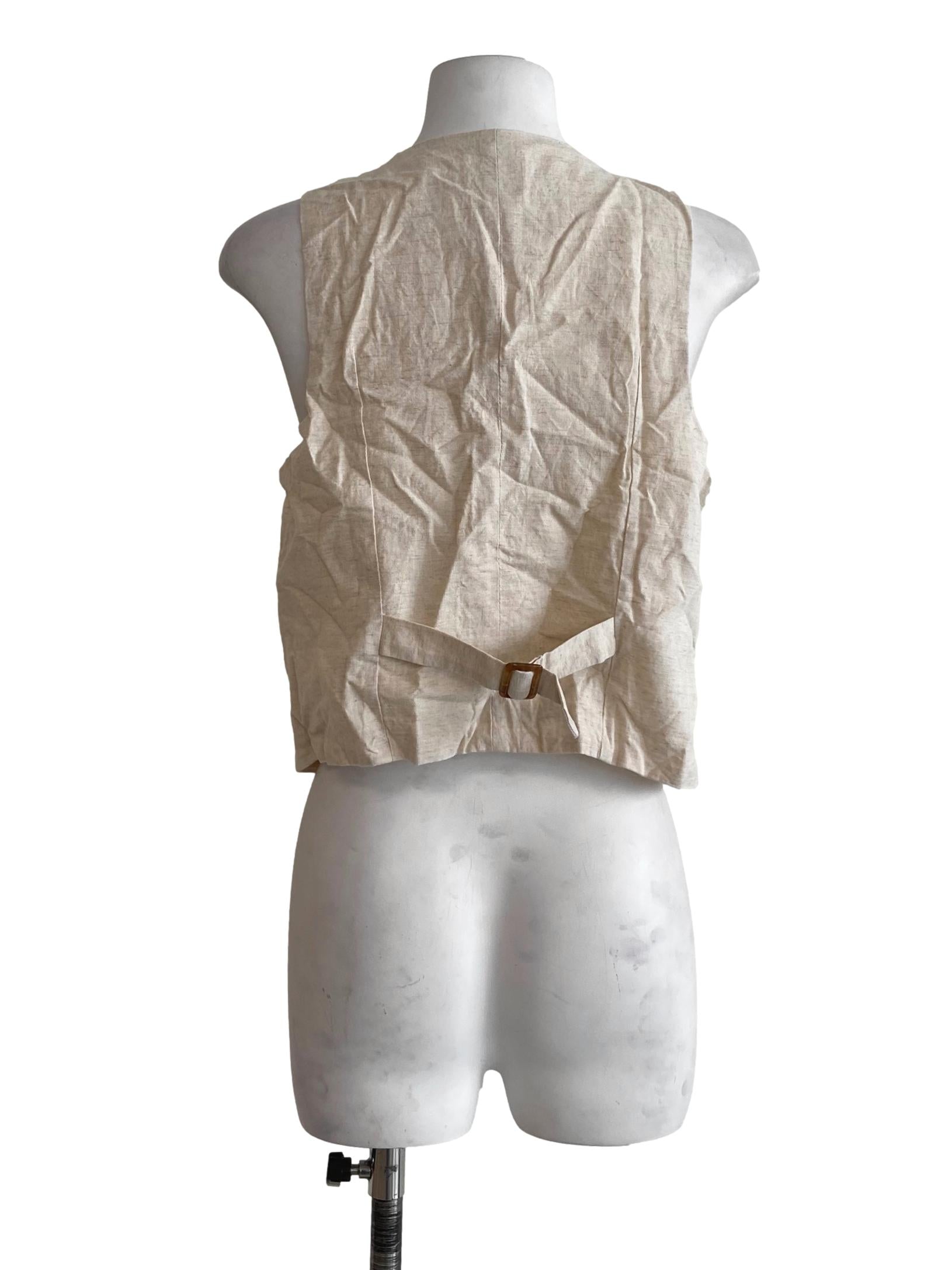 Egg Shell Beige Sleeveless Button Down Vest