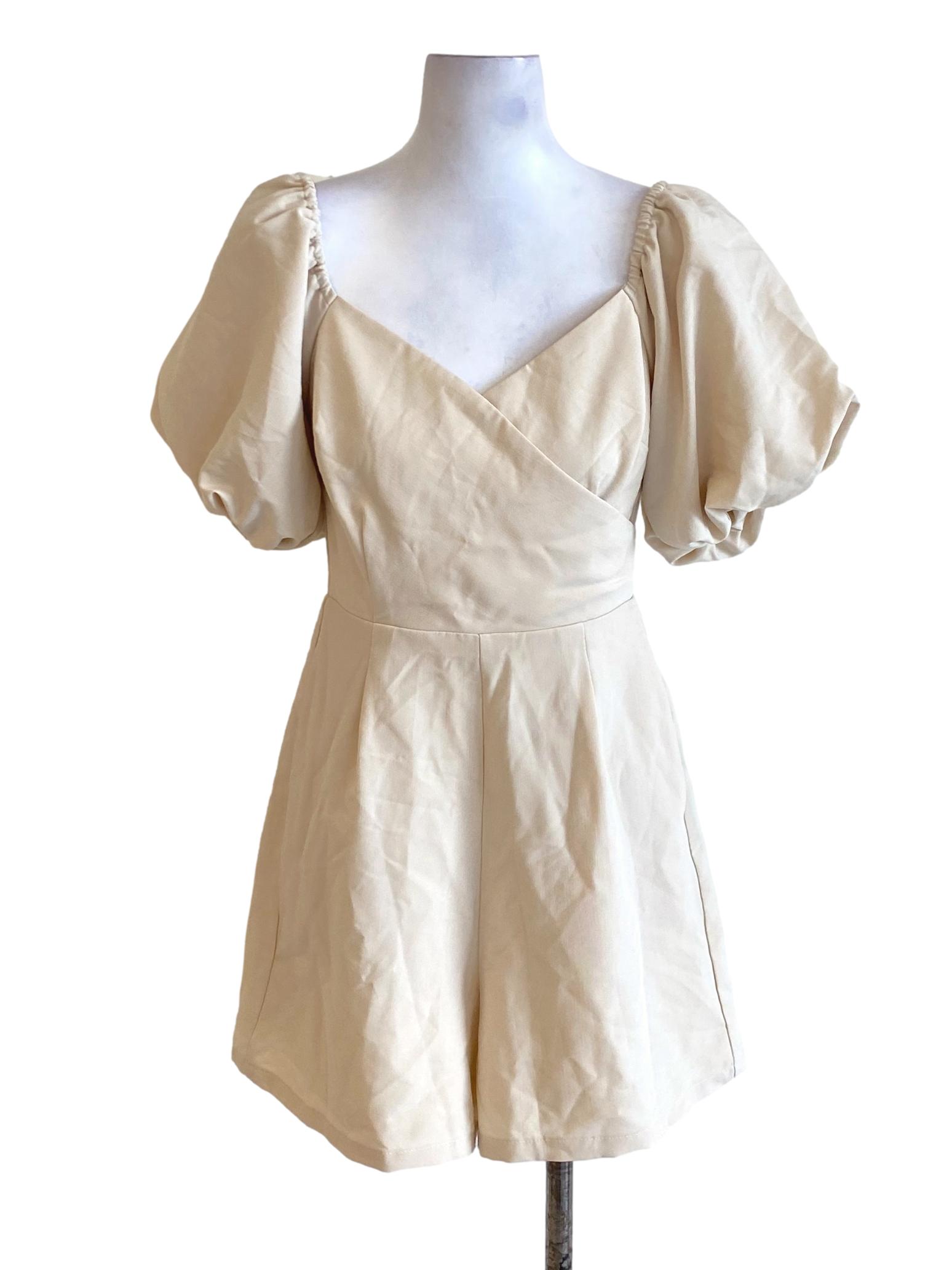 Khaki Brown Puffed Double Closure Bust Romper