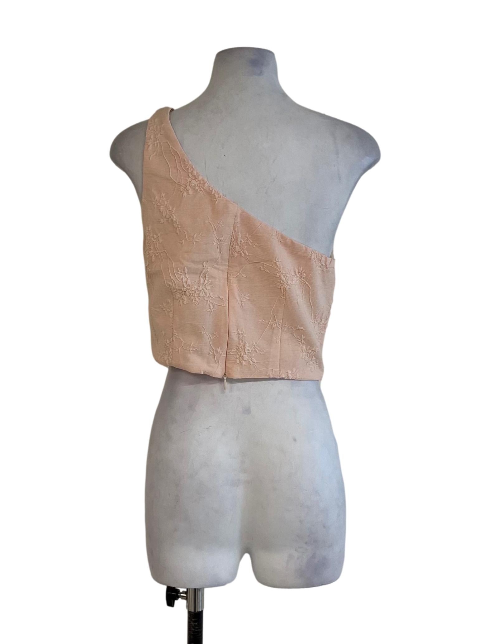 Peach Pink Asymmetrical Neckline Sleeveless Top