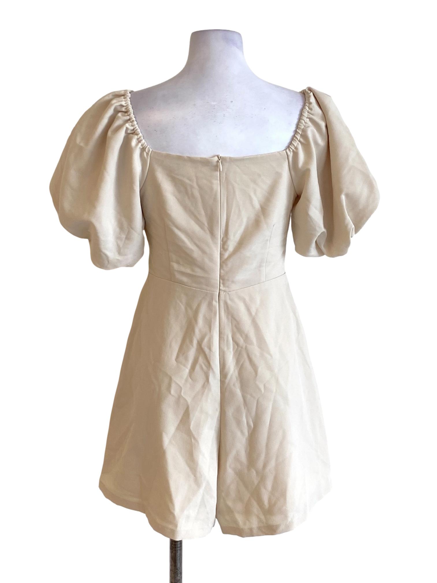 Khaki Brown Puffed Double Closure Bust Romper