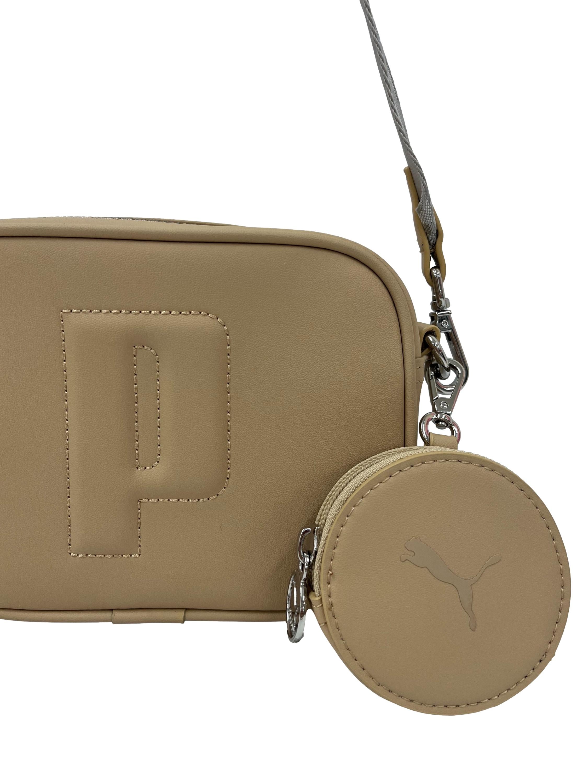 Beige Leather Crossbody Bag With Detachable Pouch CSN
