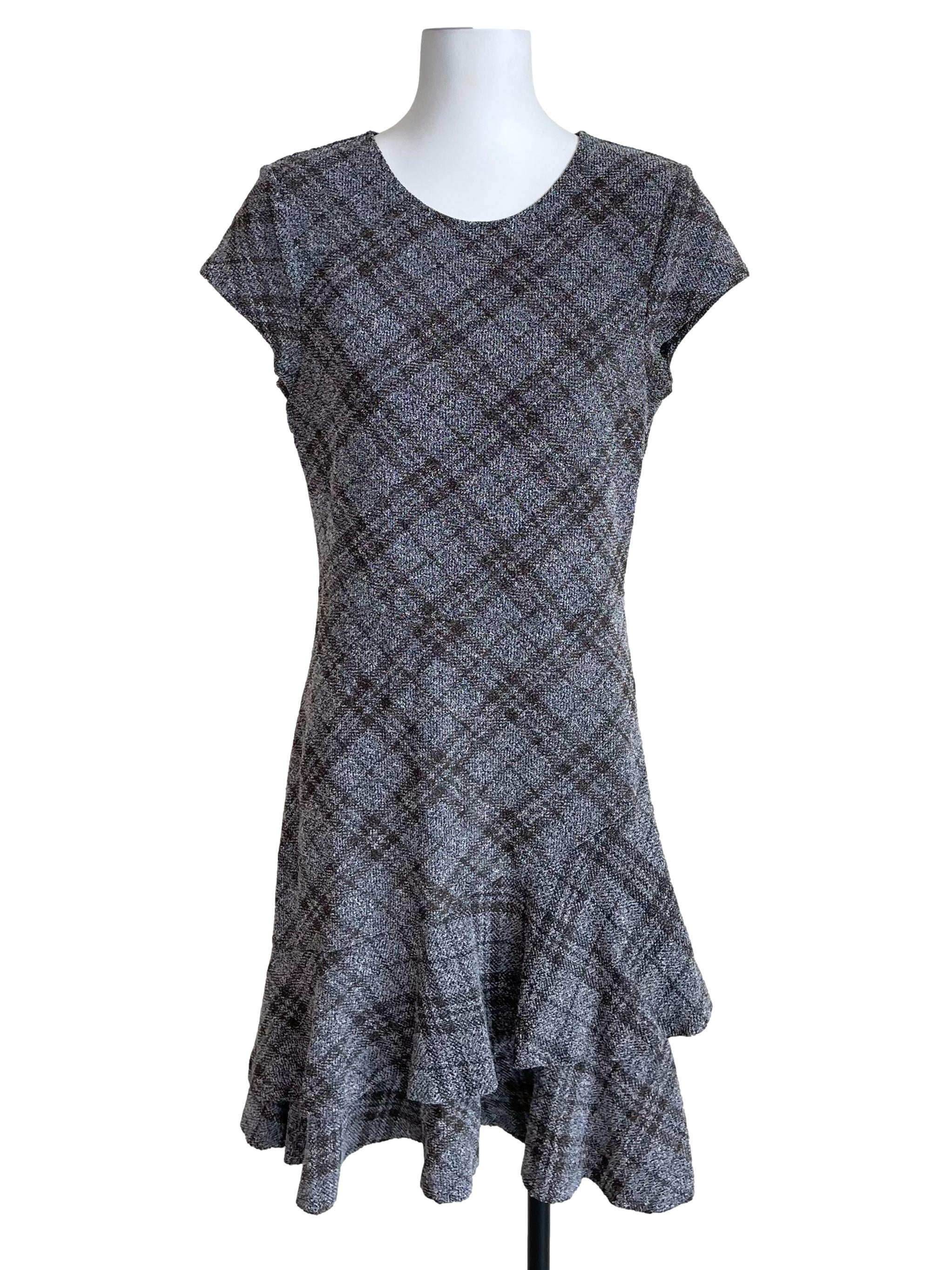 Grey Checker Mini Sleeves Layer Dress