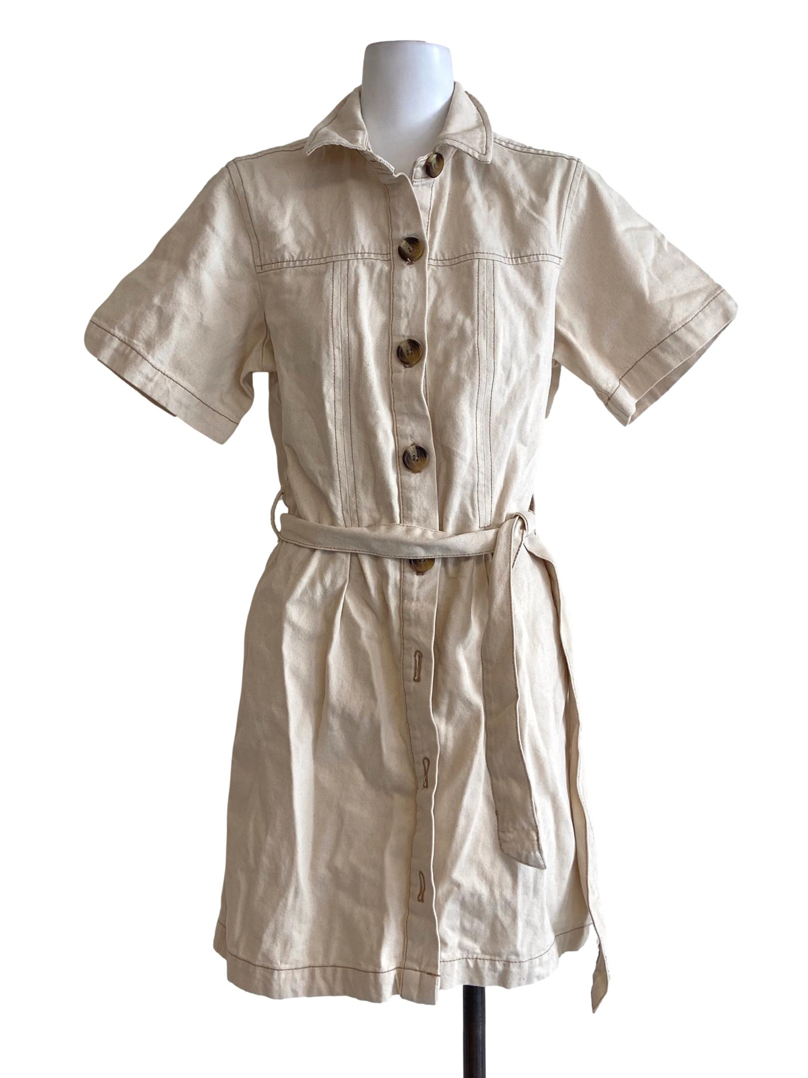 Parchment Beige Button Down Shirt Dress