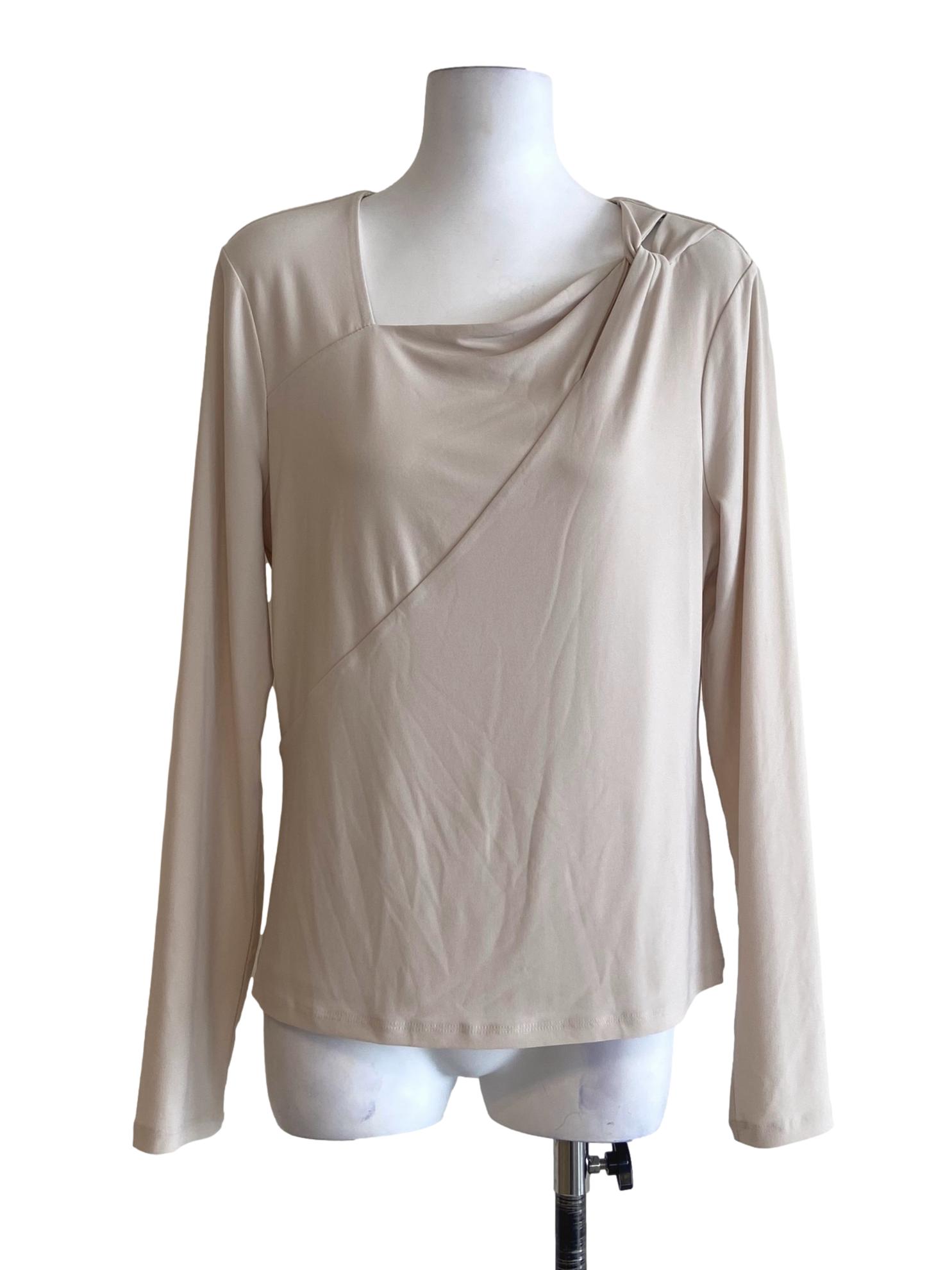 Chiffon Beige Asymmetric Neck Blouse