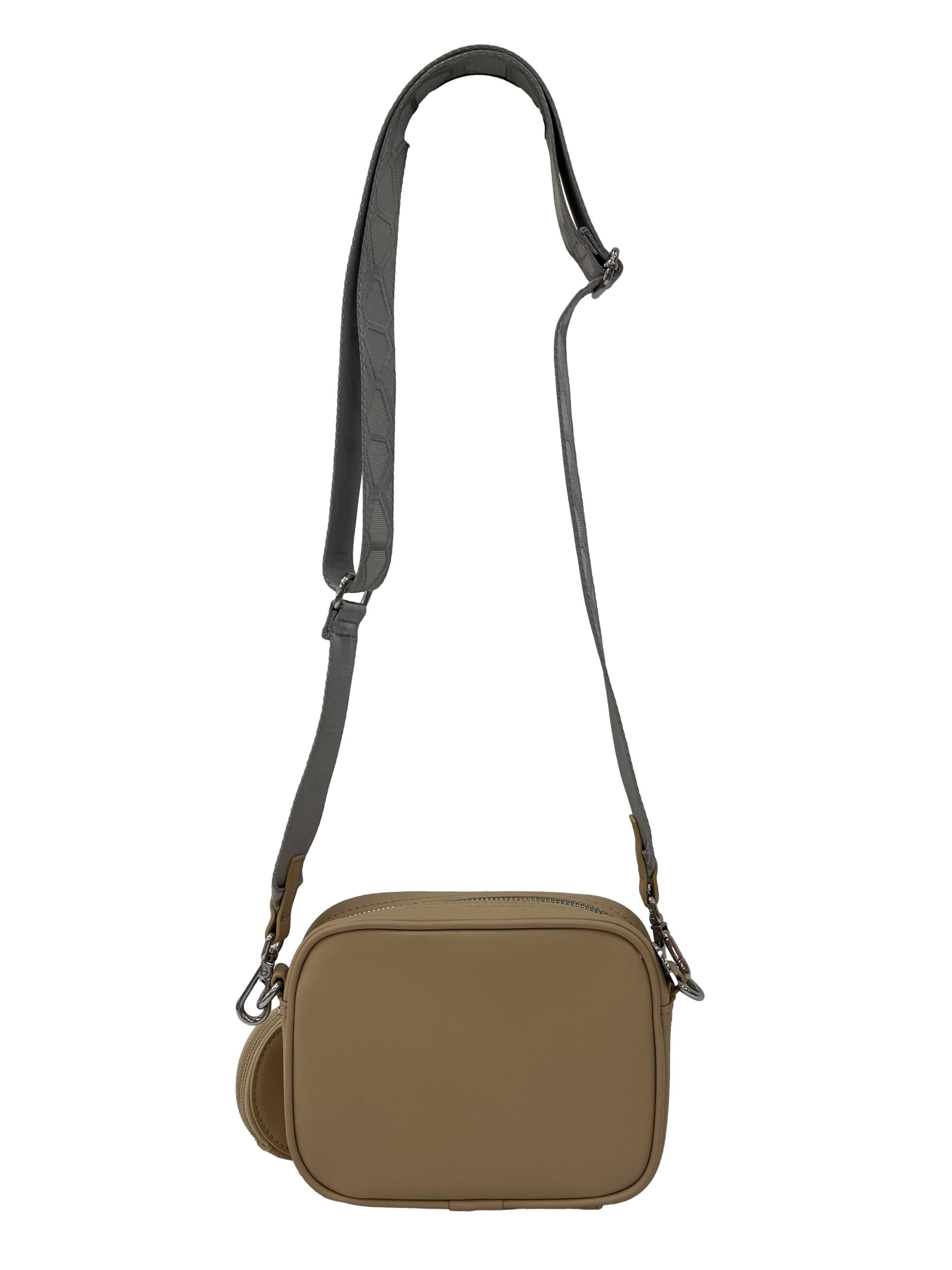 Beige Leather Crossbody Bag With Detachable Pouch CSN